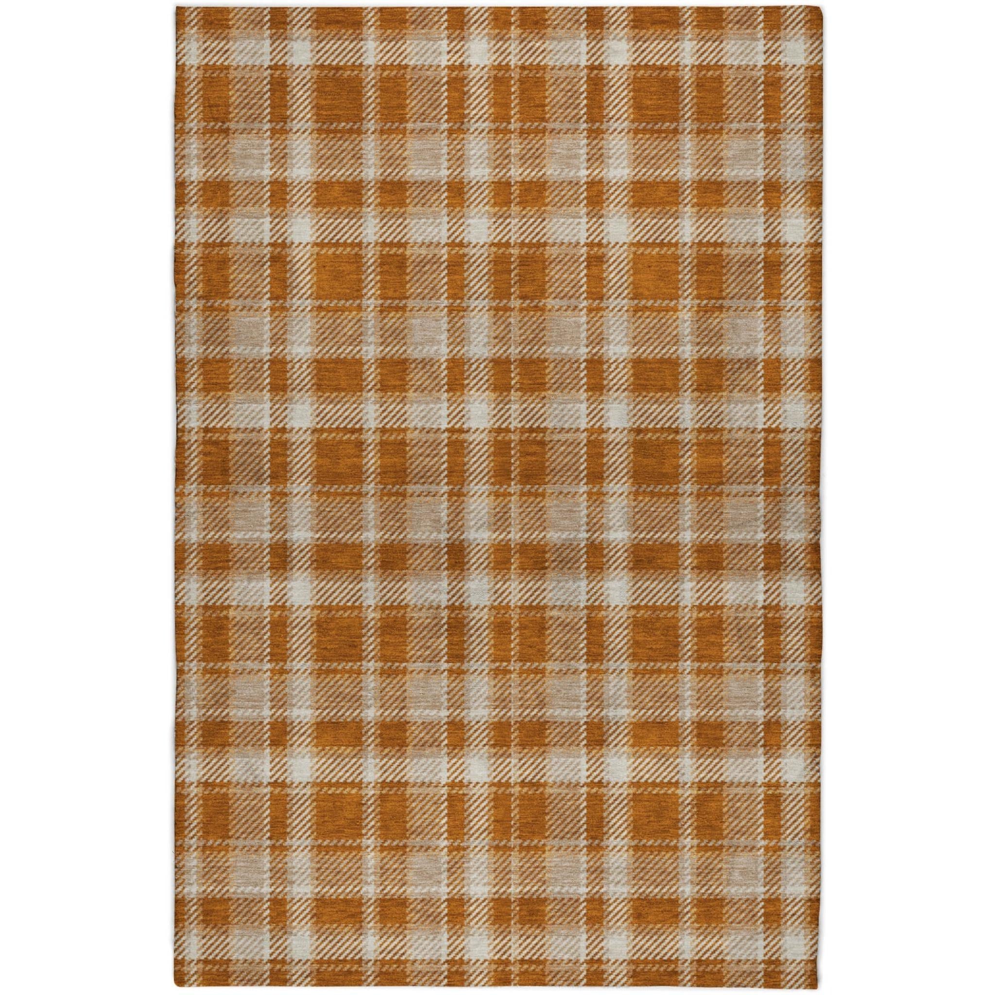10' X 14' Orange And Taupe Plaid Shag Washable Area Rug With UV Protection - Home & Garden