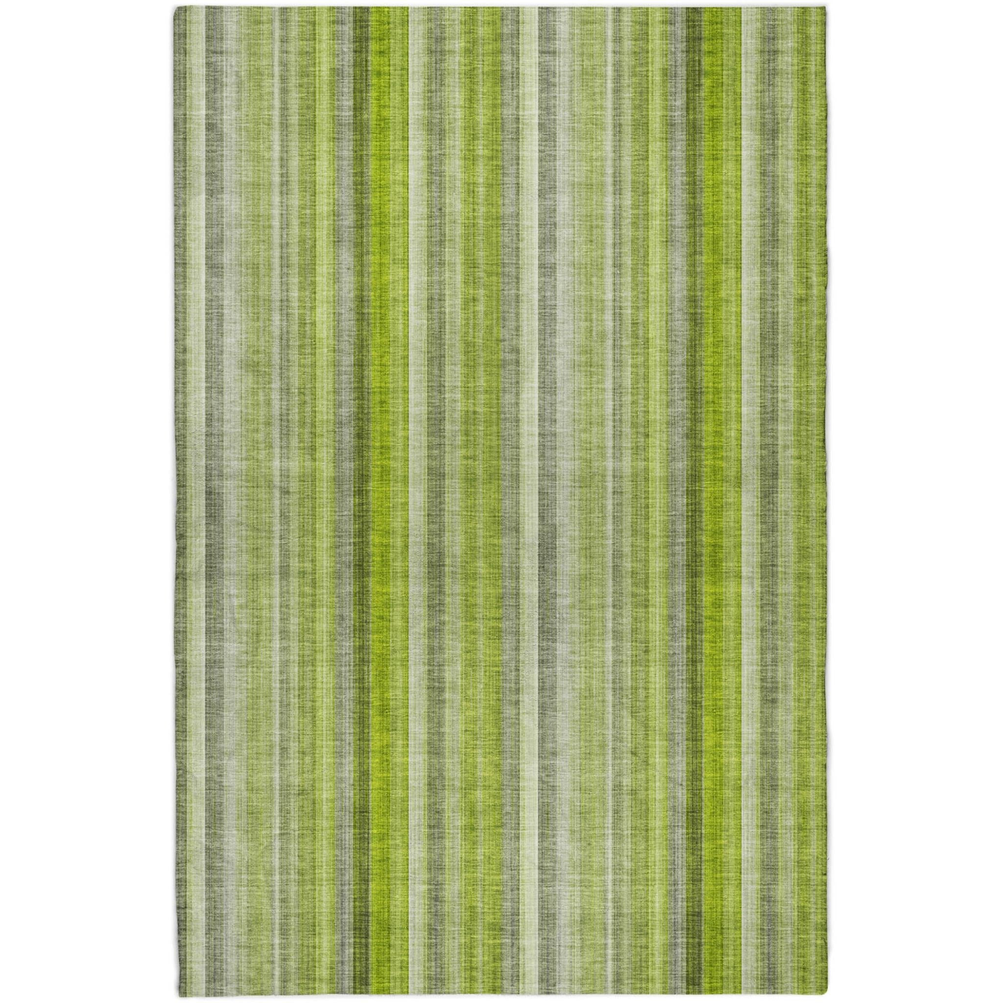 10' X 14' Green And Gray Striped Shag Washable Area Rug With UV Protection - Home & Garden