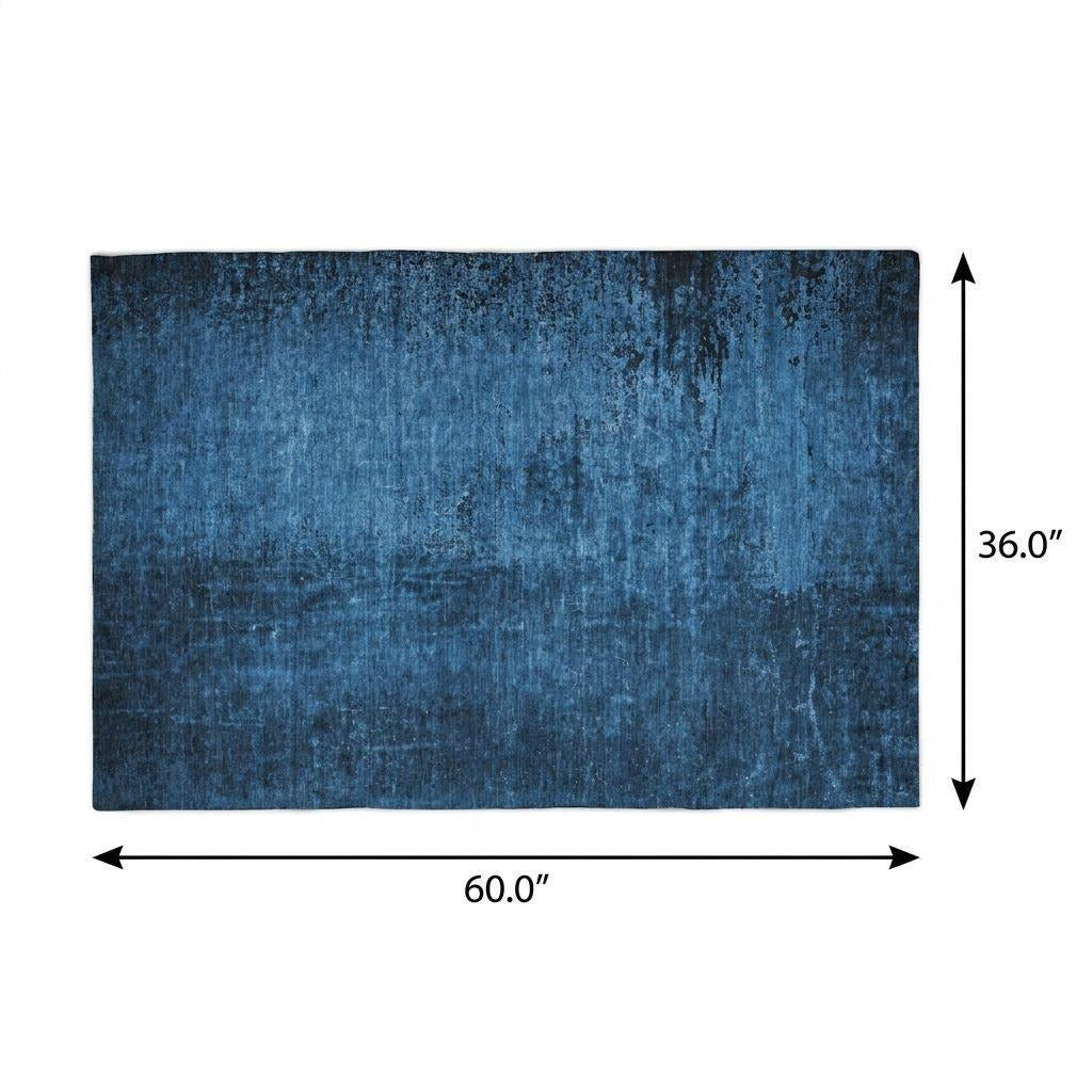 3' X 5' Navy Blue And Charcoal Abstract Shag Washable Area Rug With UV Protection - Home & Garden