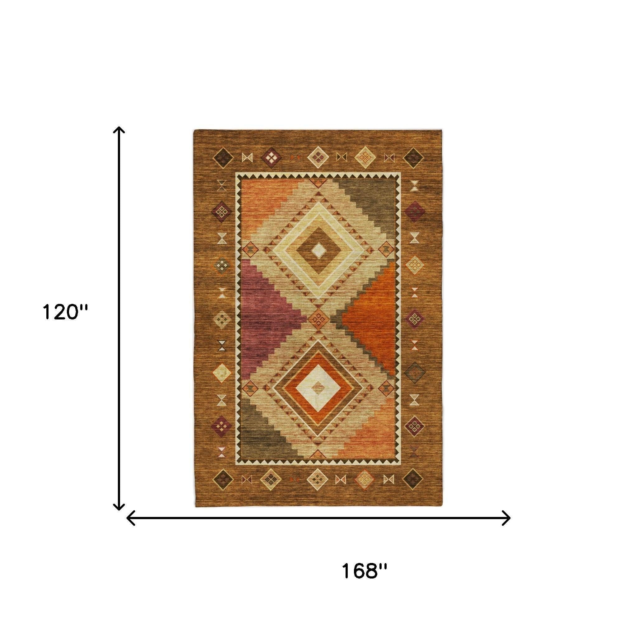 10' X 14' Brown And Chocolate Geometric Shag Washable Area Rug With UV Protection - Home & Garden