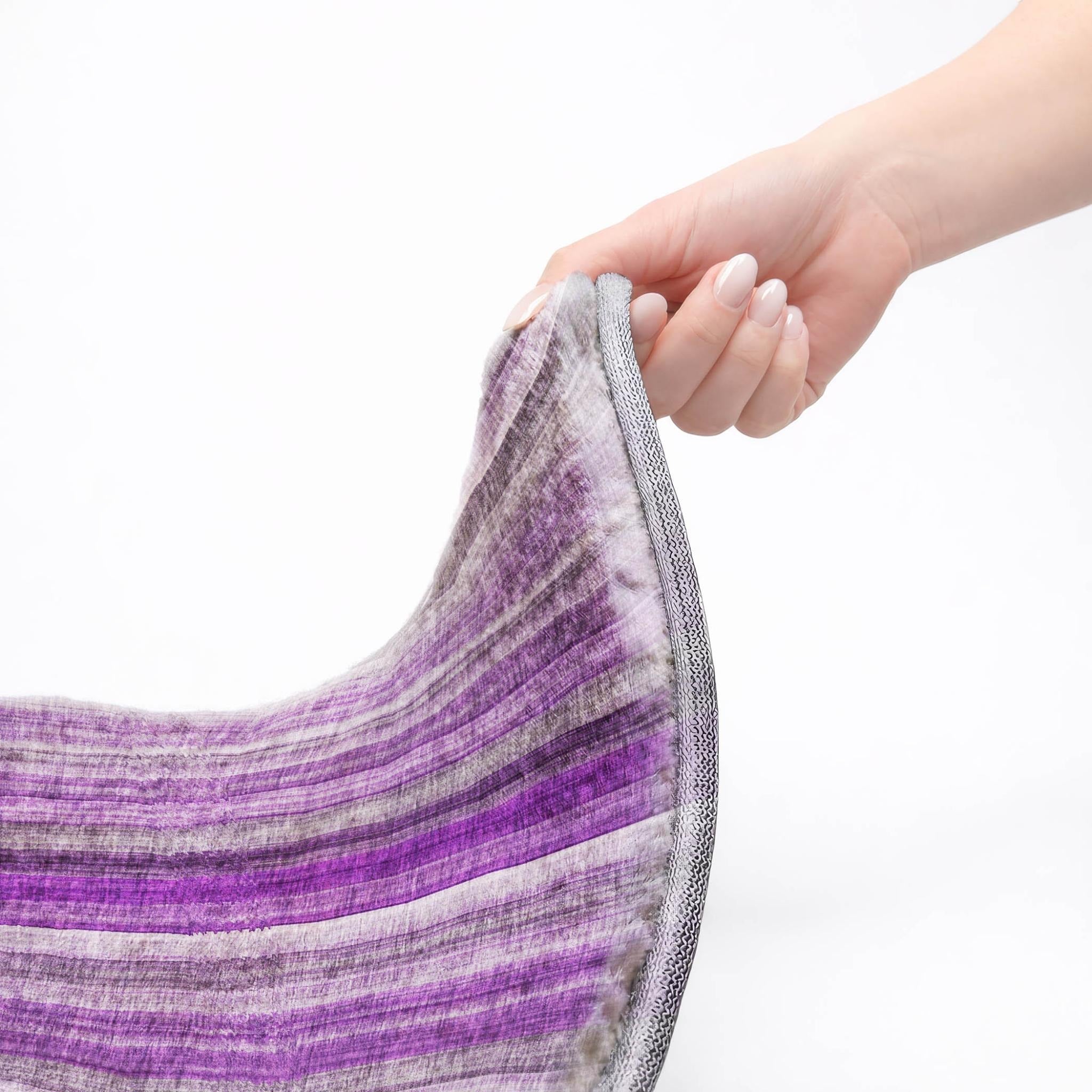 10' X 14' Purple And Gray Striped Shag Washable Area Rug With UV Protection - Home & Garden