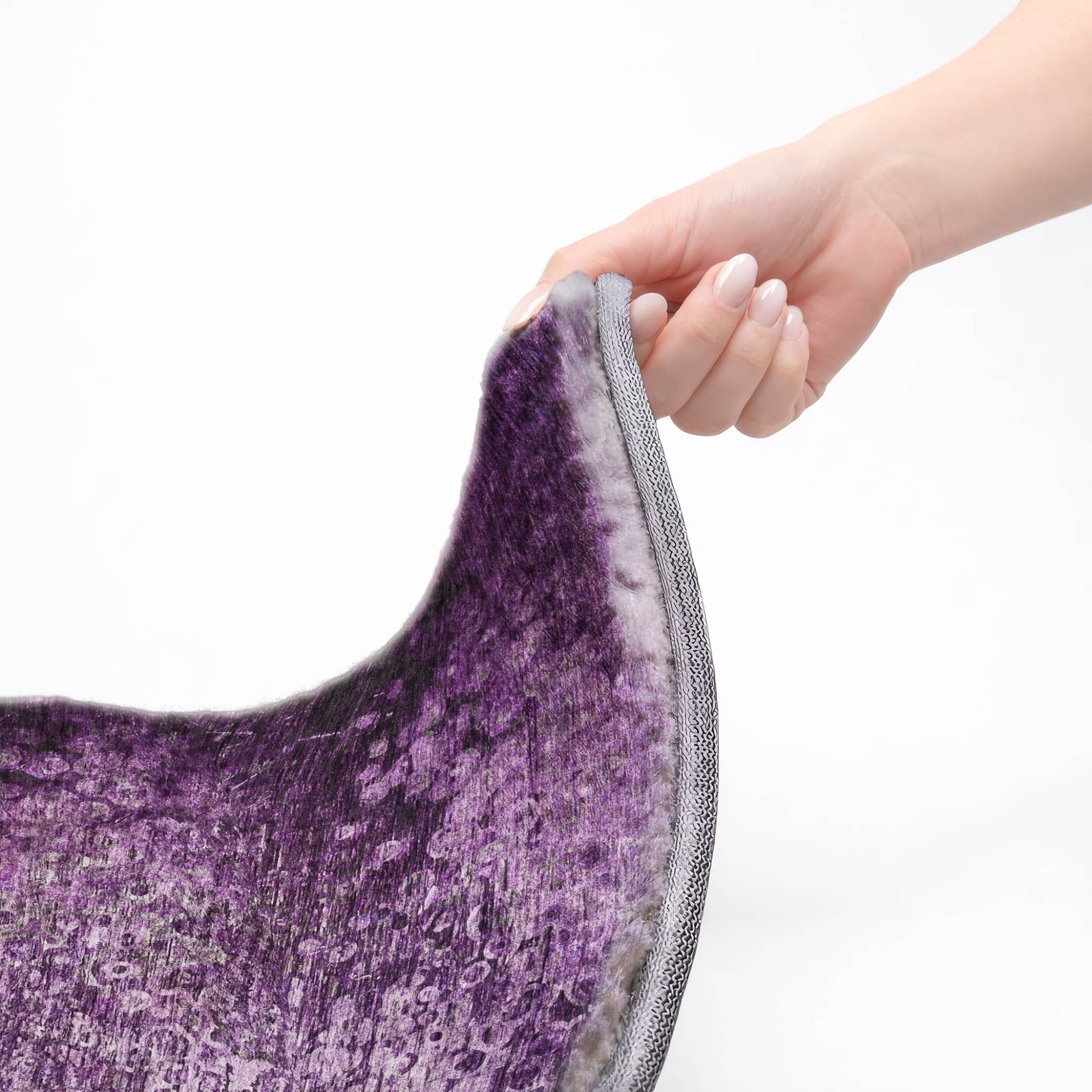 3' X 5' Purple And Ivory Abstract Shag Washable Area Rug With UV Protection - Home & Garden