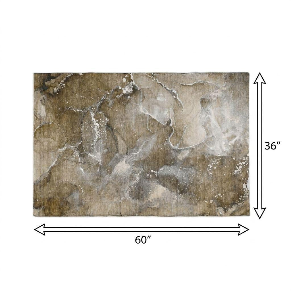 3' X 5' Brown And Chocolate Abstract Shag Washable Area Rug With UV Protection - Home & Garden