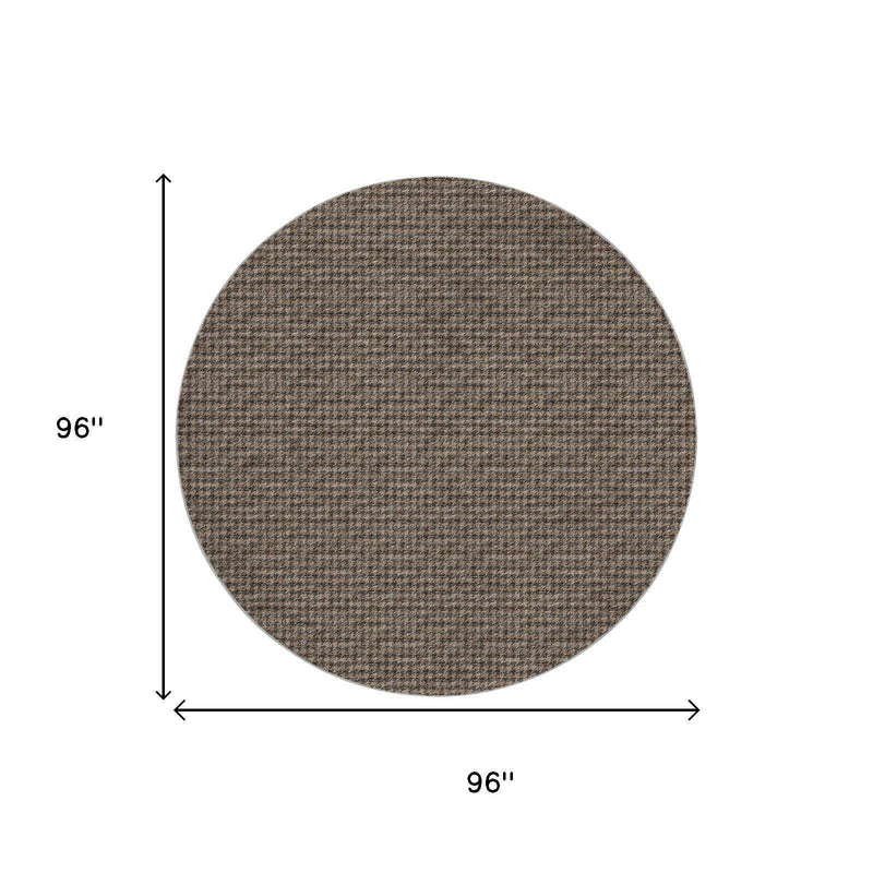 8' Chocolate And Black Houndstooth Shag Washable Round Rug With UV Protection - Home & Garden