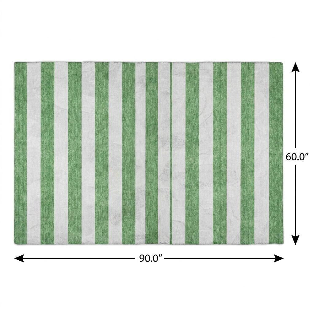 5' X 8' Green And Ivory Striped Shag Washable Area Rug With UV Protection - Home & Garden