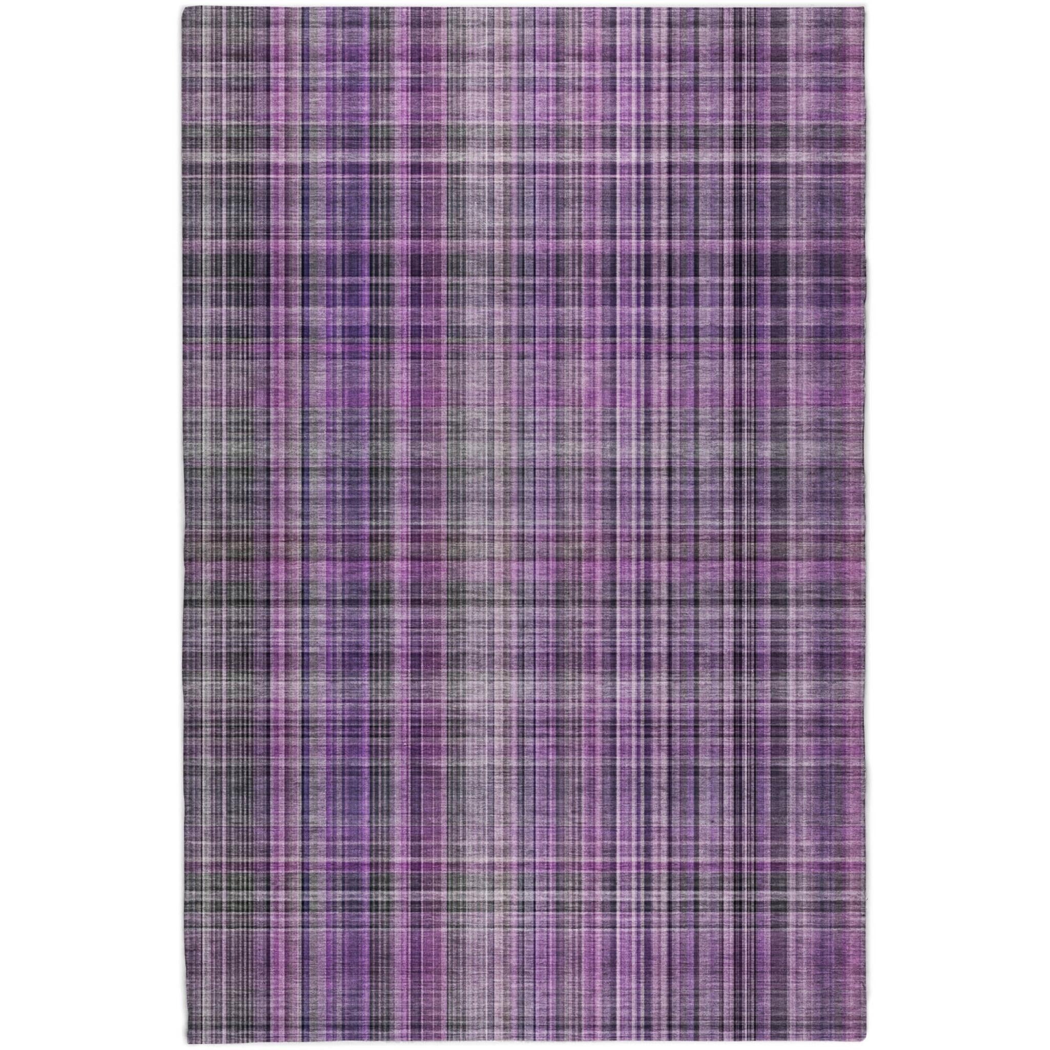 10' X 14' Purple And Gray Plaid Shag Washable Area Rug With UV Protection - Home & Garden