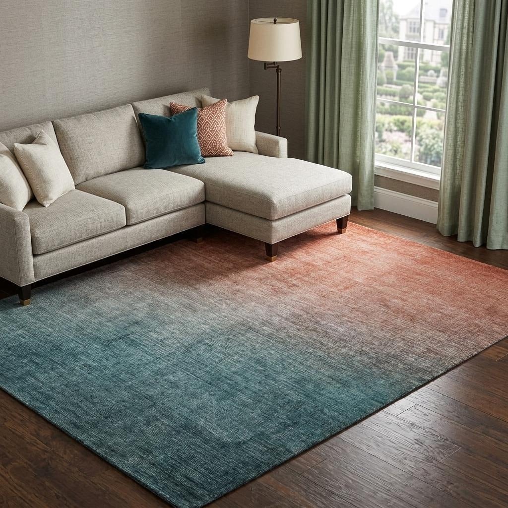 10' X 14' Teal And Gray Ombre Shag Washable Area Rug With UV Protection - Home & Garden