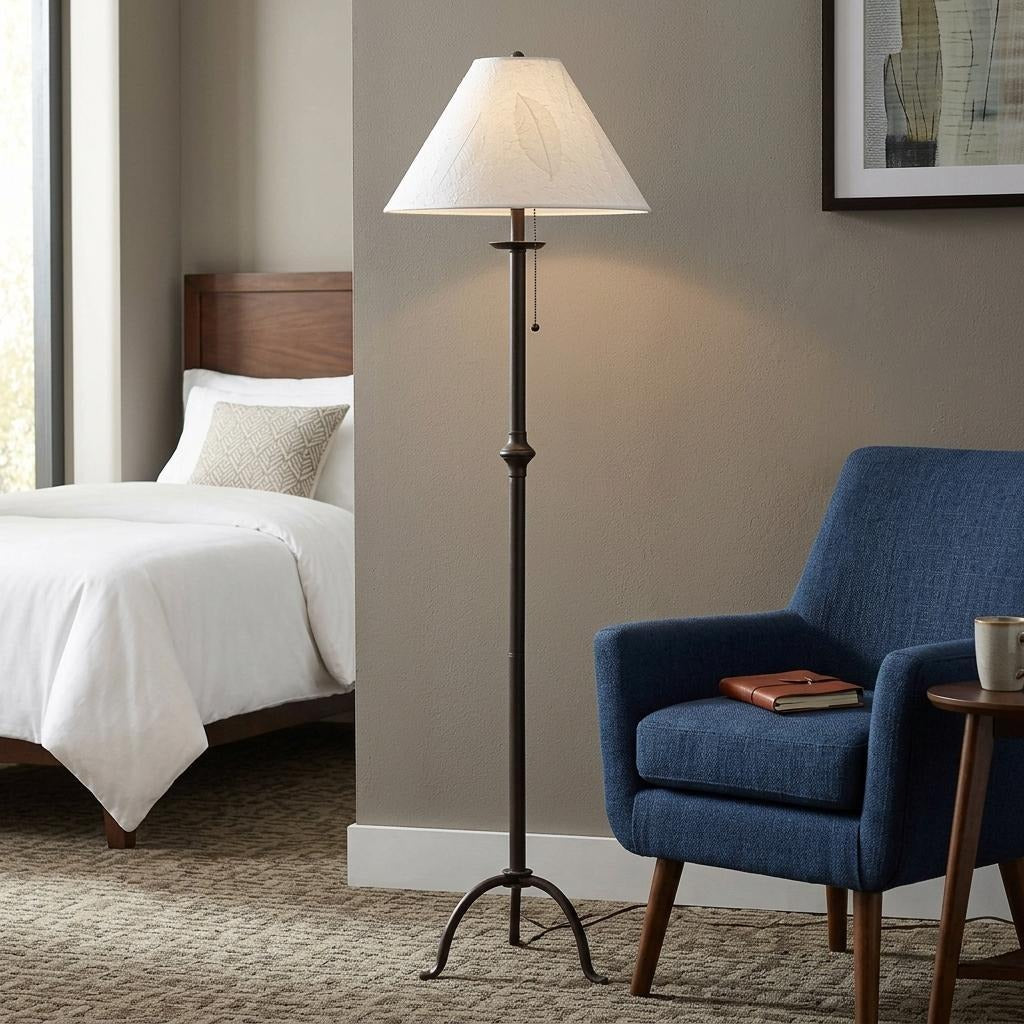 57" Black Traditional Shaped Floor Lamp With White Empire Shade - Lighting