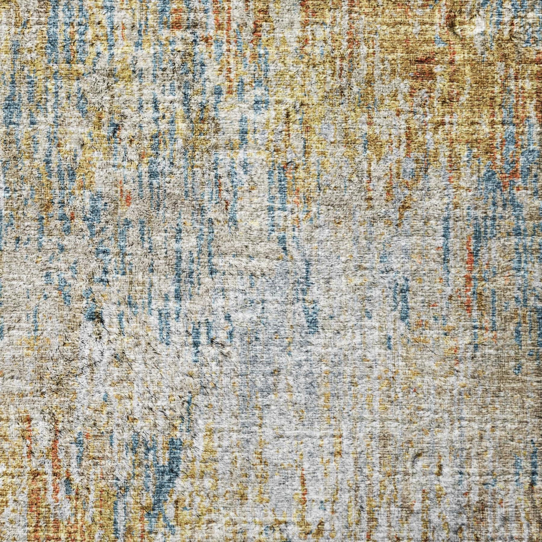 10' X 14' Orange And Taupe Abstract Shag Washable Area Rug With UV Protection - Home & Garden