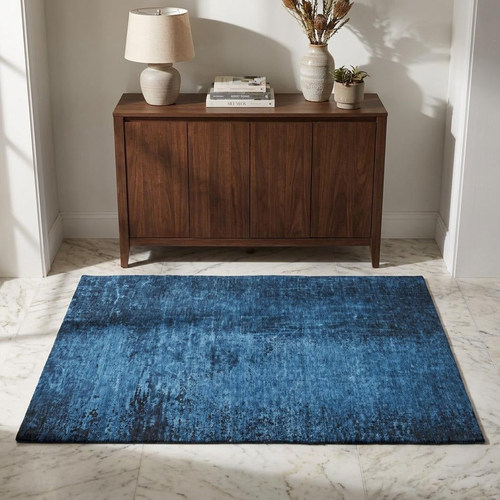 3' X 5' Navy Blue And Charcoal Abstract Shag Washable Area Rug With UV Protection - Home & Garden