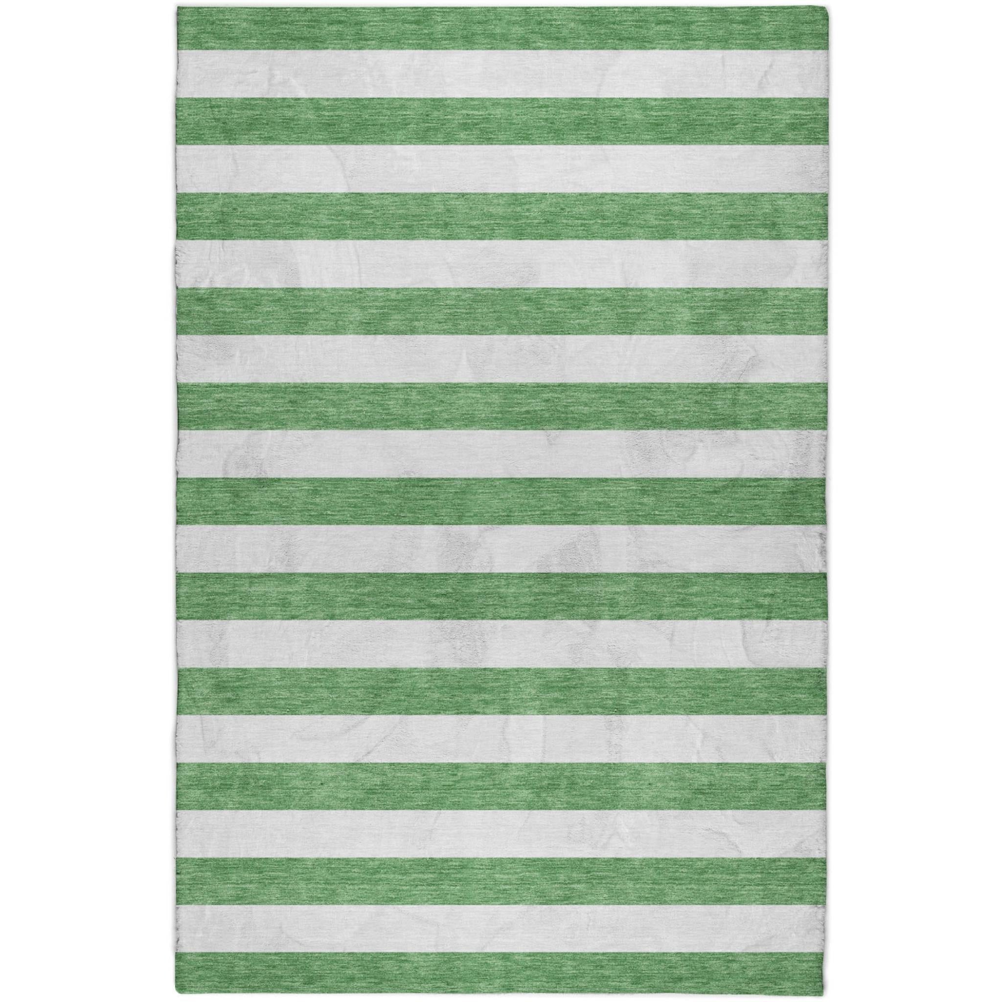 5' X 8' Green And Ivory Striped Shag Washable Area Rug With UV Protection - Home & Garden
