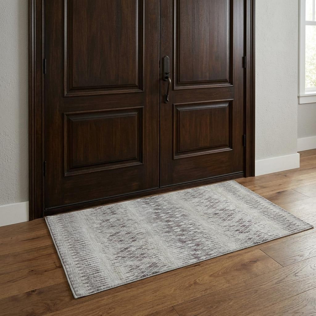 3' X 5' Beige And Gray Chevron Shag Washable Area Rug With UV Protection - Home & Garden