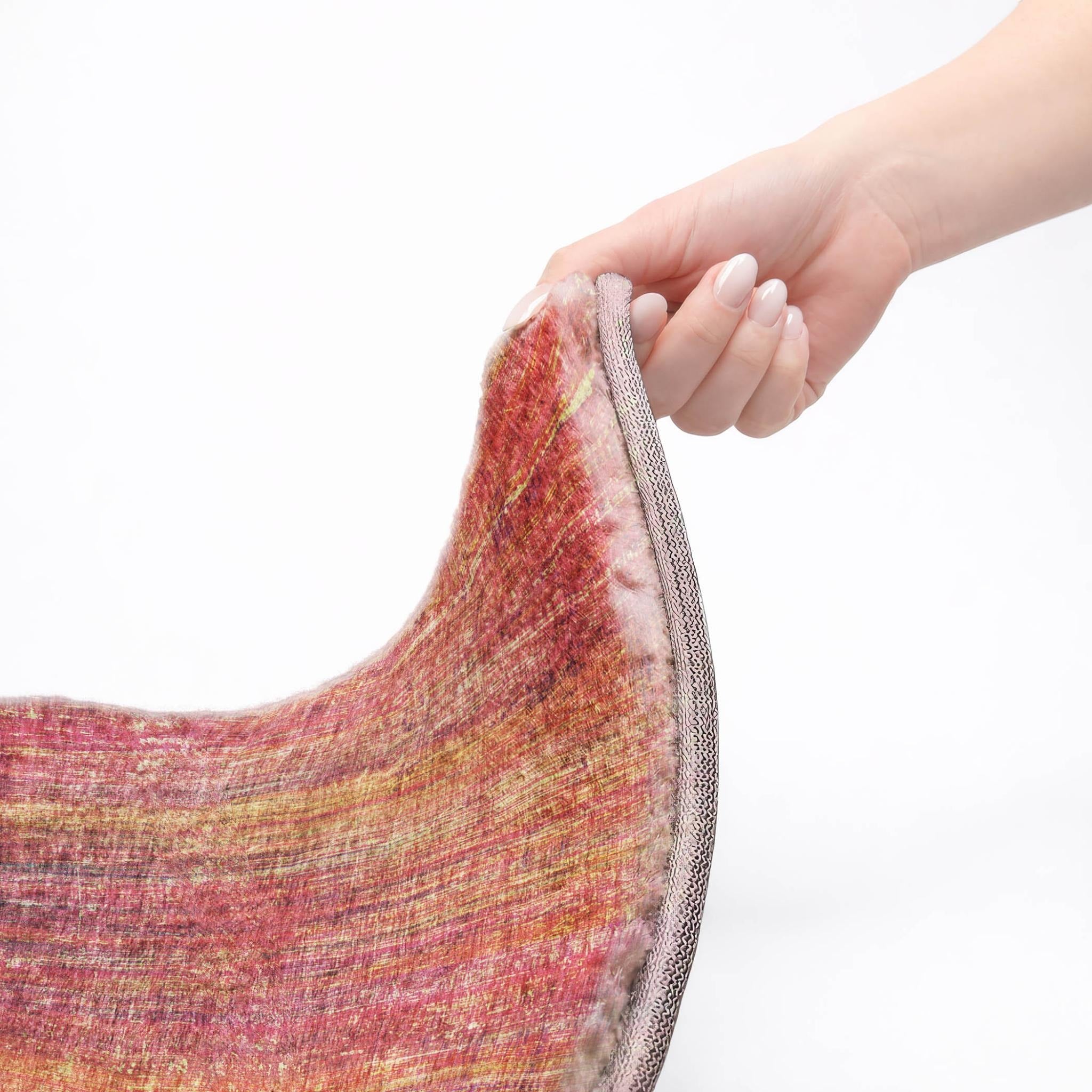 3' X 5' Red And Gold Striped Shag Washable Area Rug With UV Protection - Home & Garden