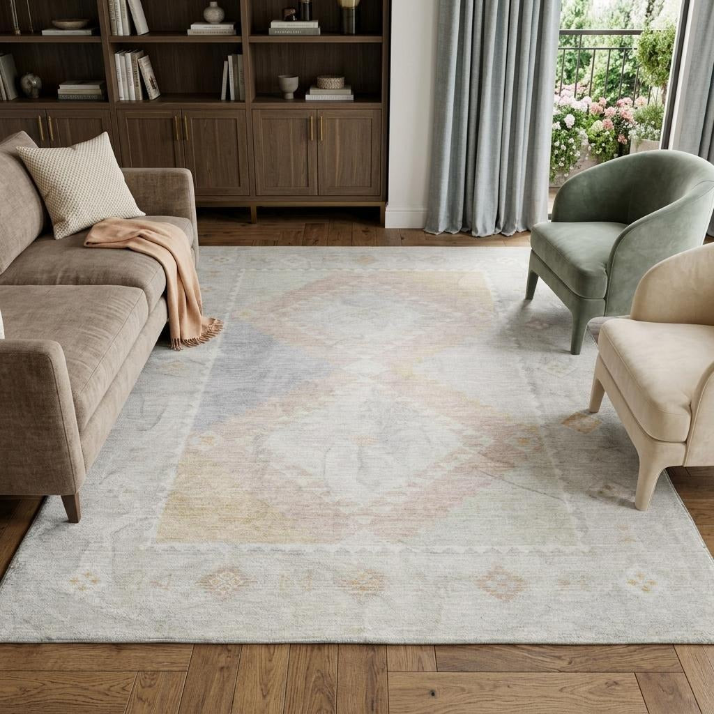 10' X 14' Gray And Beige Geometric Shag Washable Area Rug With UV Protection - Home & Garden