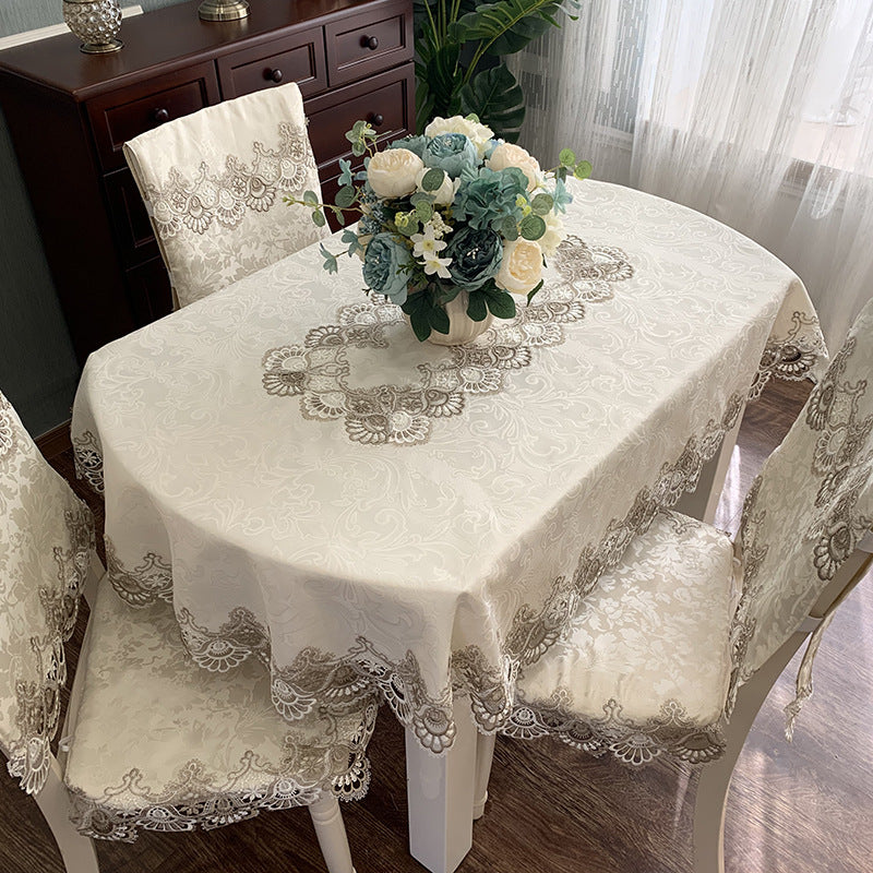 European Style Lace Oval Table Cloth Fabric Coffee Table Nordic Dining Table Table Cloth Chair Cover Set American Modern Simple