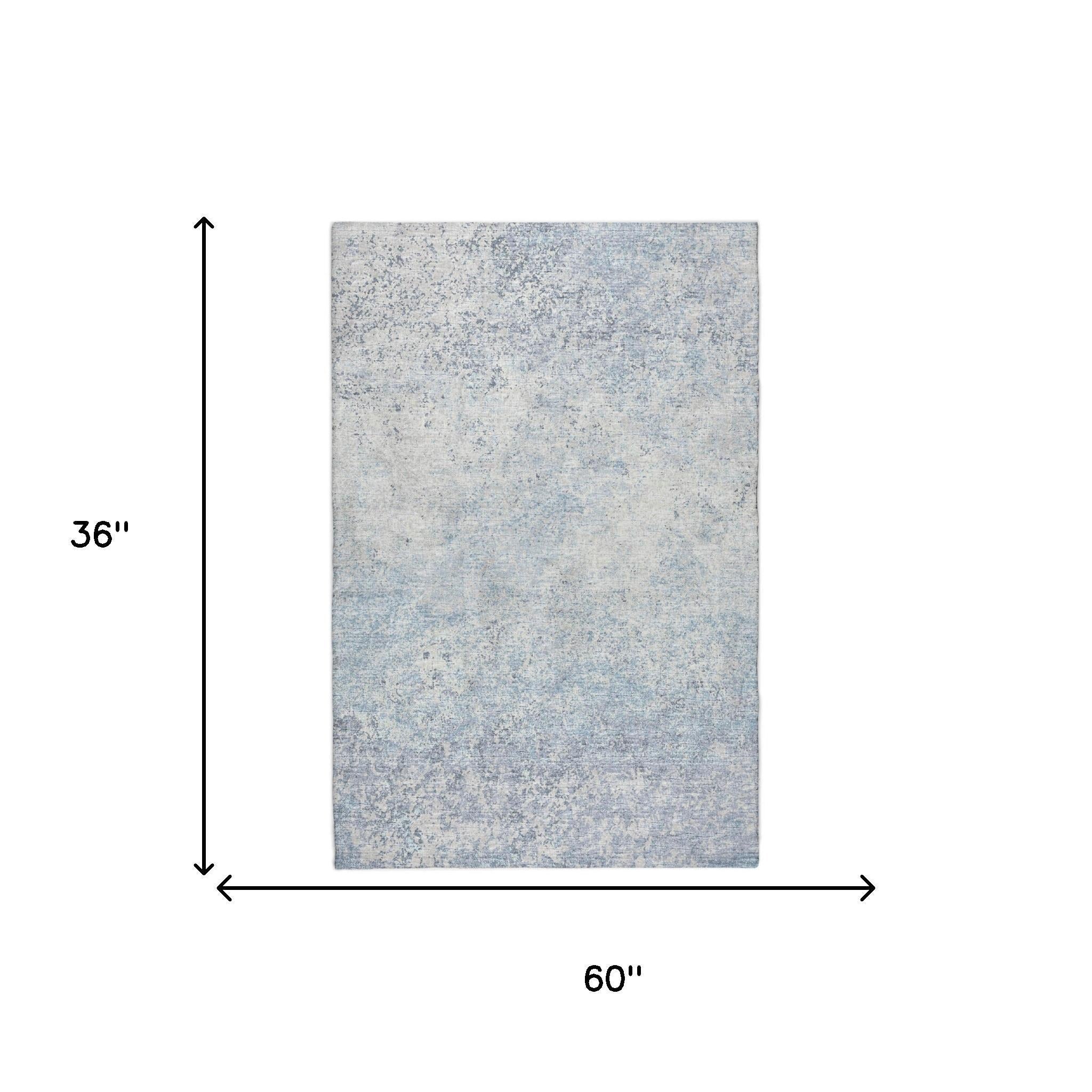 3' X 5' Blue And Ivory Abstract Shag Washable Area Rug With UV Protection - Home & Garden