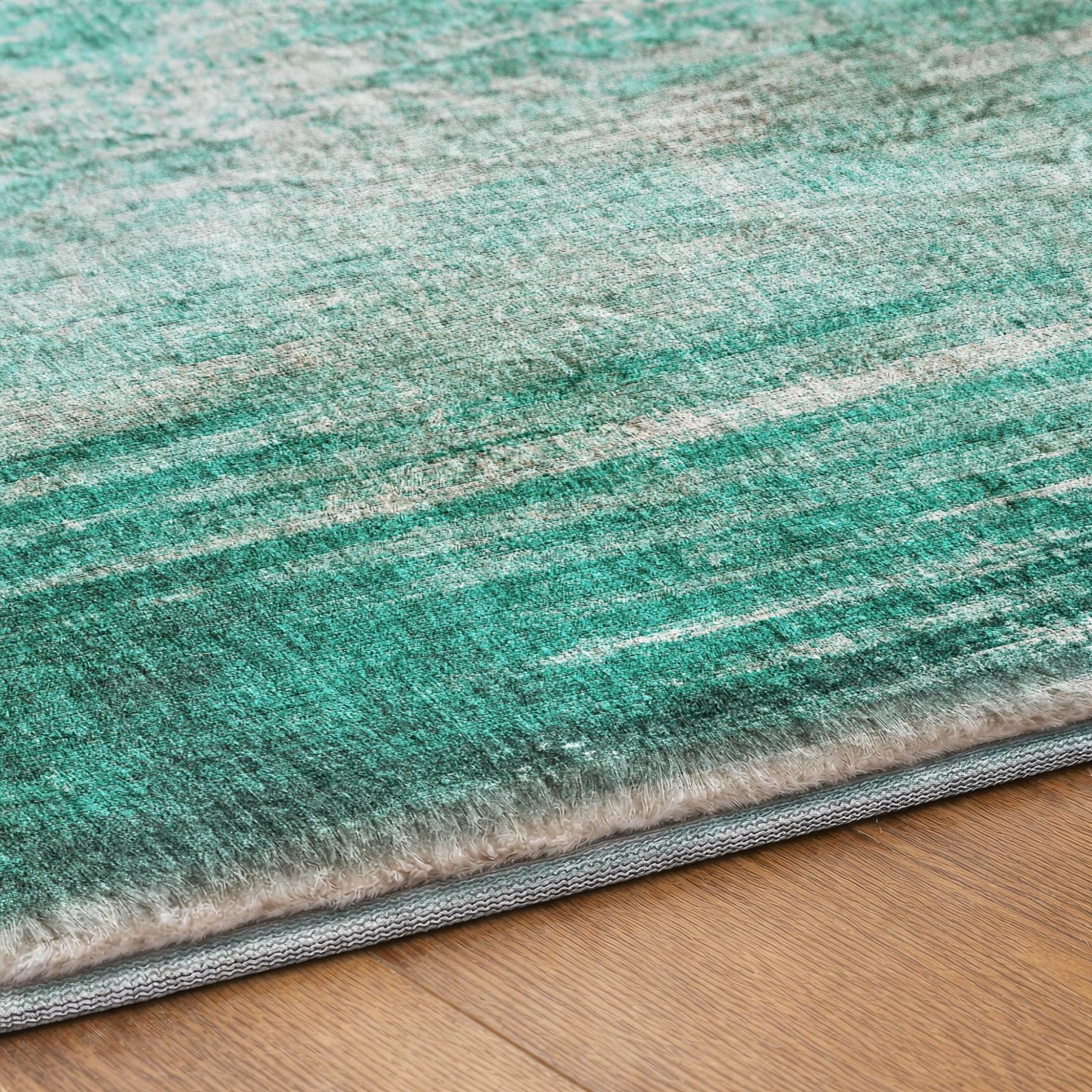 3' X 5' Teal And Aqua Striped Shag Washable Area Rug With UV Protection - Home & Garden
