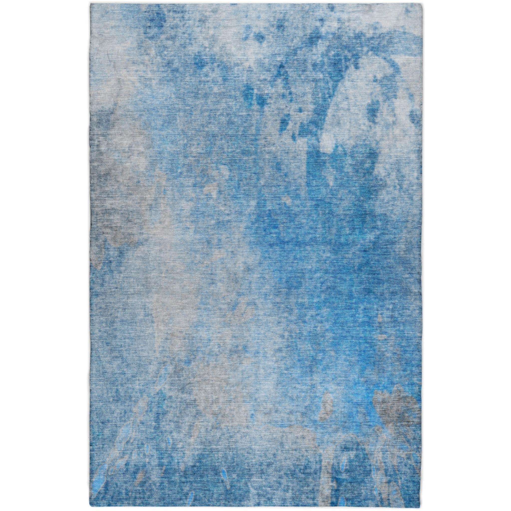 10' X 14' Blue And Denim Blue Abstract Shag Washable Area Rug With UV Protection - Home & Garden