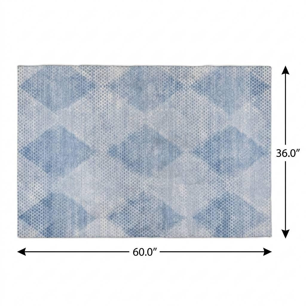 3' X 5' Blue And Denim Blue Geometric Shag Washable Area Rug With UV Protection - Home & Garden