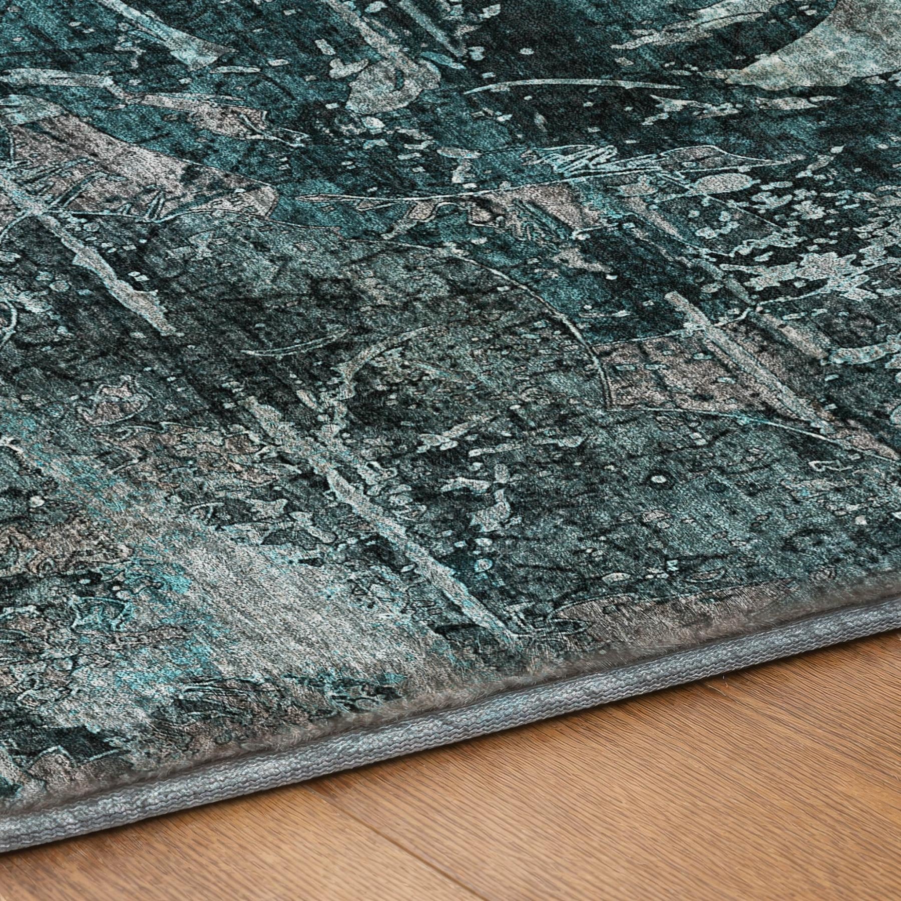 10' X 14' Teal And Gray Abstract Shag Washable Area Rug With UV Protection - Home & Garden