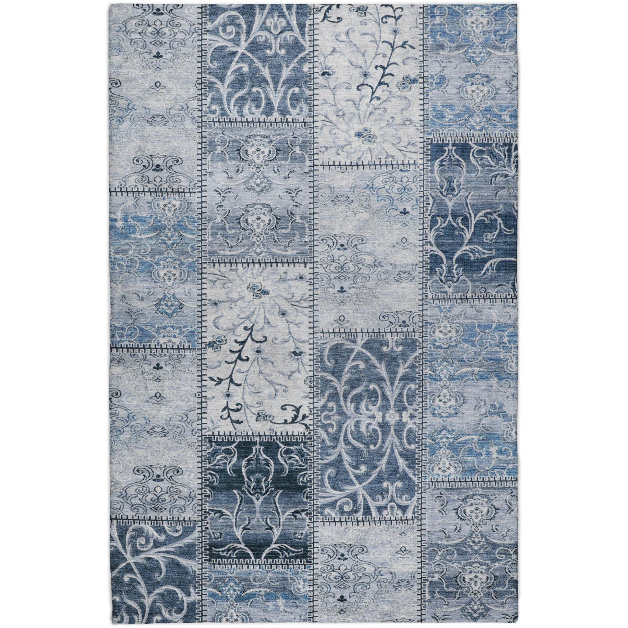 10' X 14' Denim Blue And Blue Floral Shag Washable Area Rug With UV Protection - Home & Garden