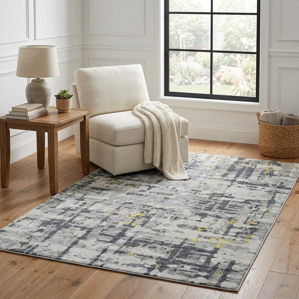 5' X 8' Gray And Charcoal Abstract Shag Washable Area Rug With UV Protection - Home & Garden