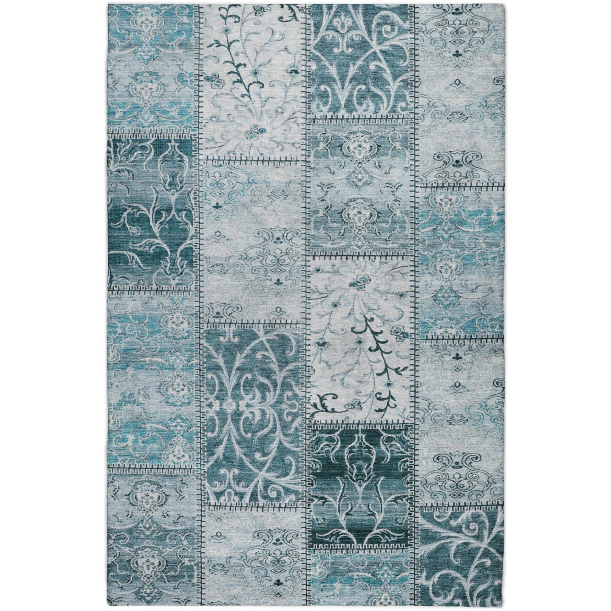 3' X 5' Teal And Ivory Floral Shag Washable Area Rug With UV Protection - Home & Garden