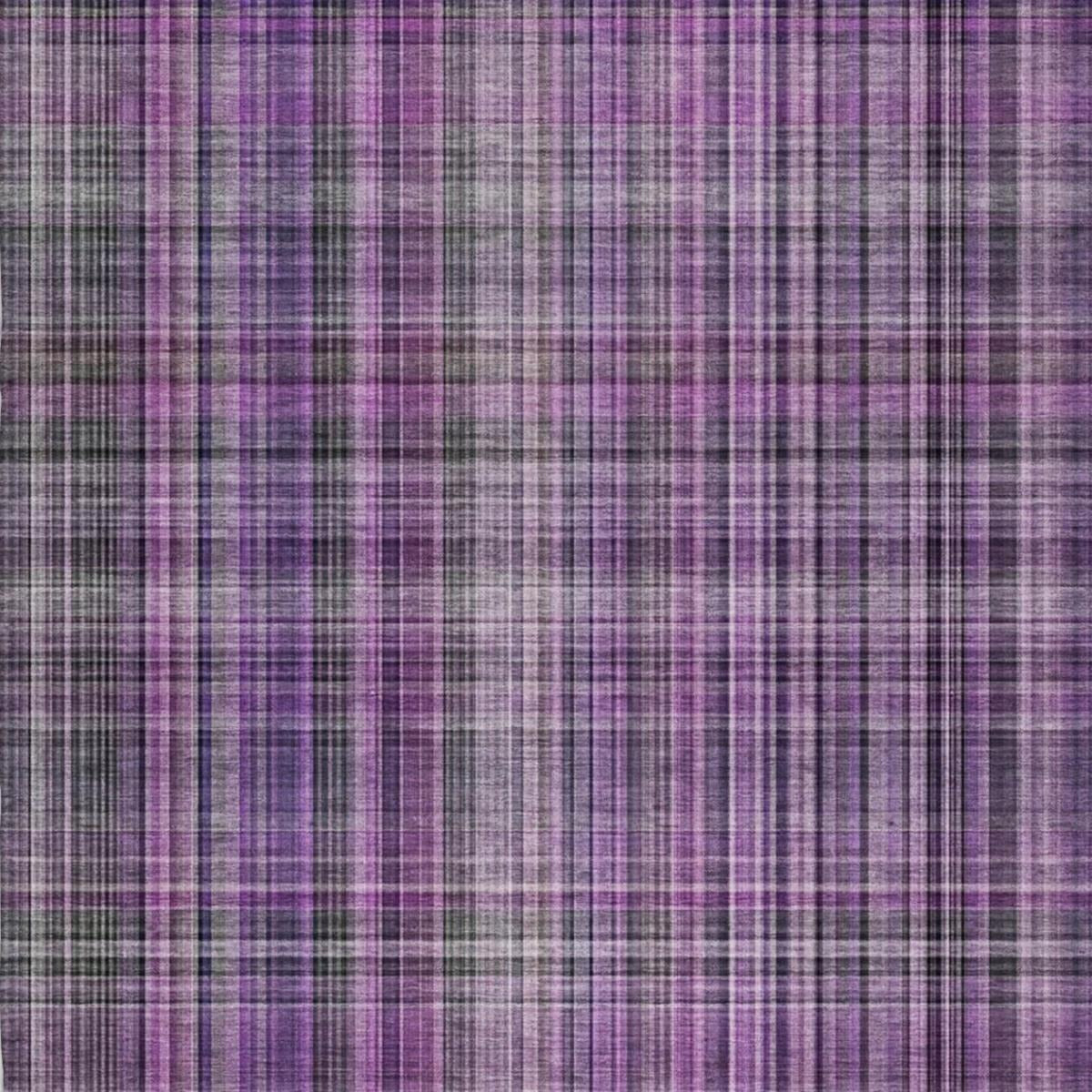 10' X 14' Purple And Gray Plaid Shag Washable Area Rug With UV Protection - Home & Garden
