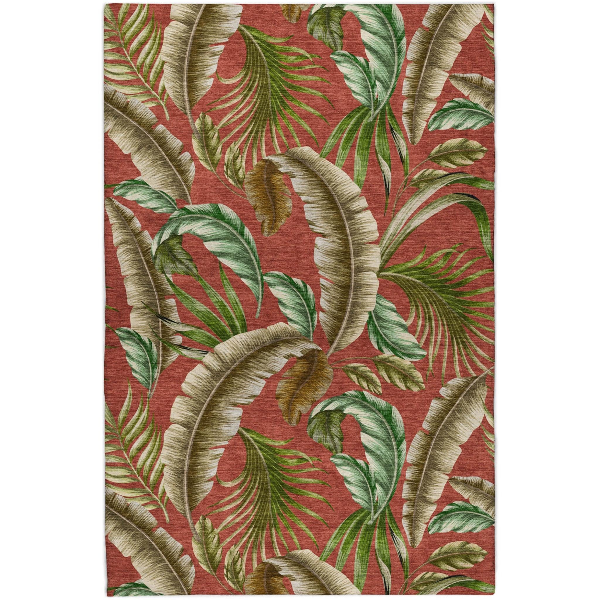 10' X 14' Red And Chocolate Floral Shag Washable Area Rug With UV Protection - Home & Garden