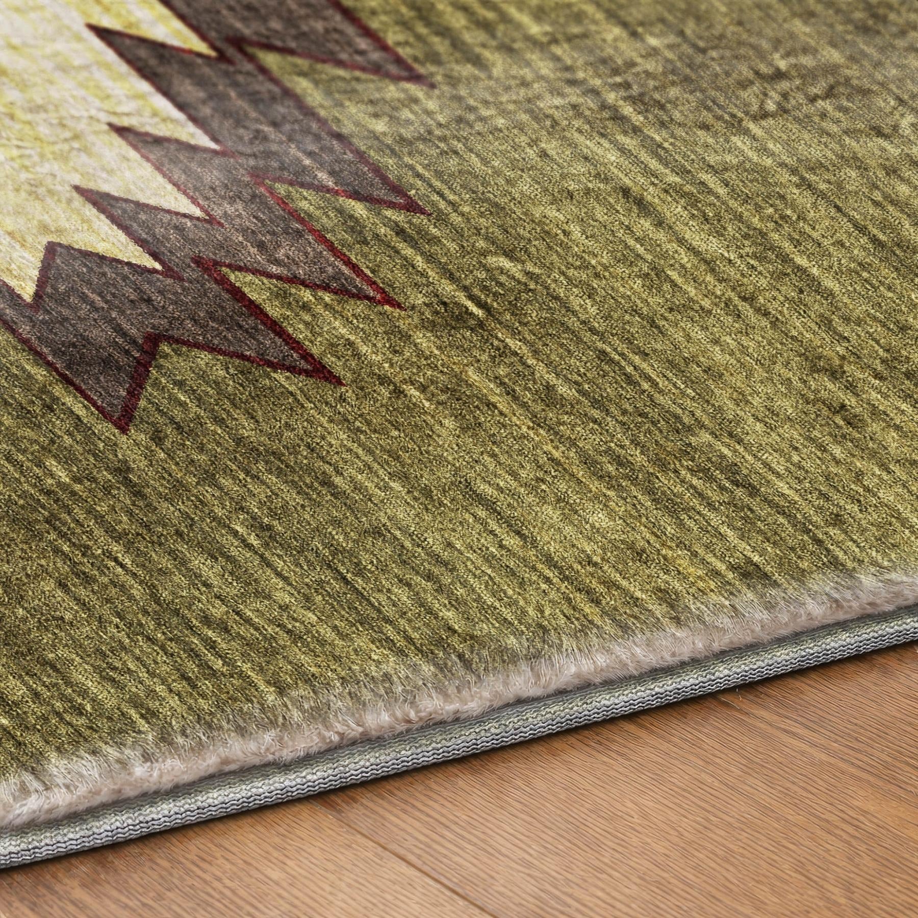 10' X 14' Green And Burgundy Geometric Shag Washable Area Rug With UV Protection - Home & Garden