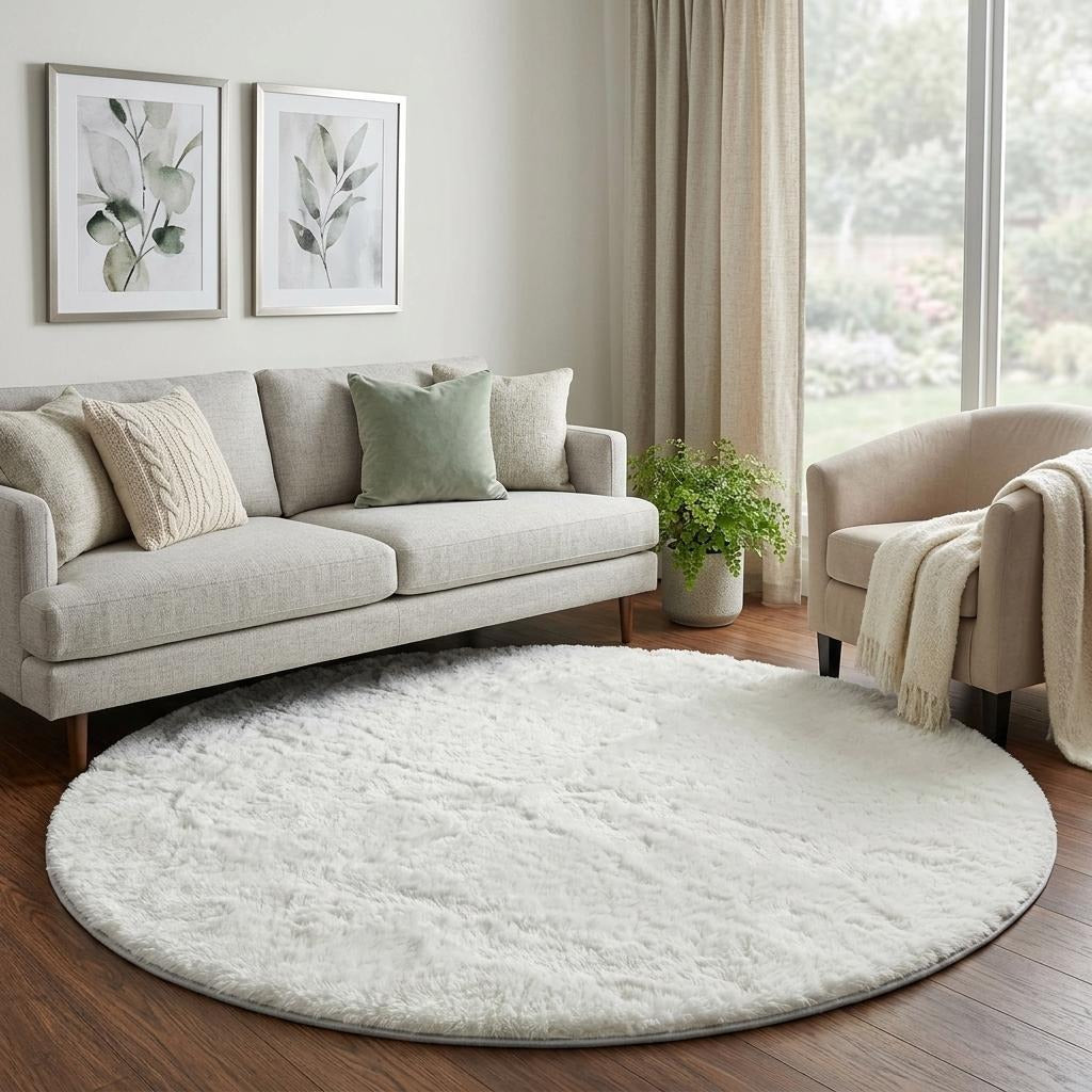 8' Purple And Ivory Floral Shag Washable Round Rug With UV Protection - Home & Garden