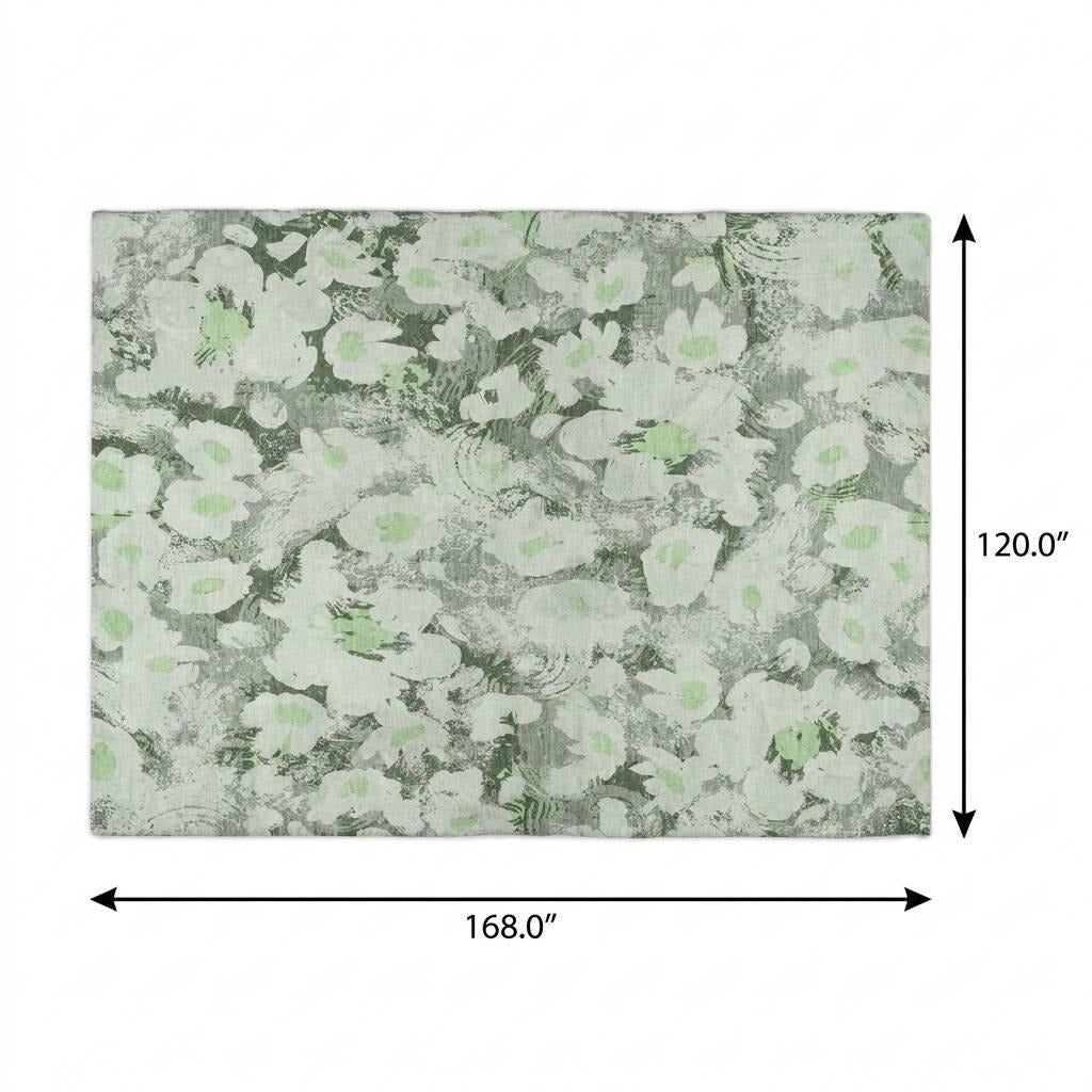 10' X 14' Green And Gray Floral Shag Washable Area Rug With UV Protection - Home & Garden