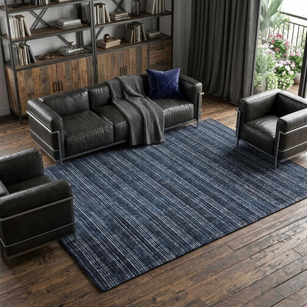 10' X 13' Navy Blue And Blue Striped Hand Tufted Area Rug - Home & Garden