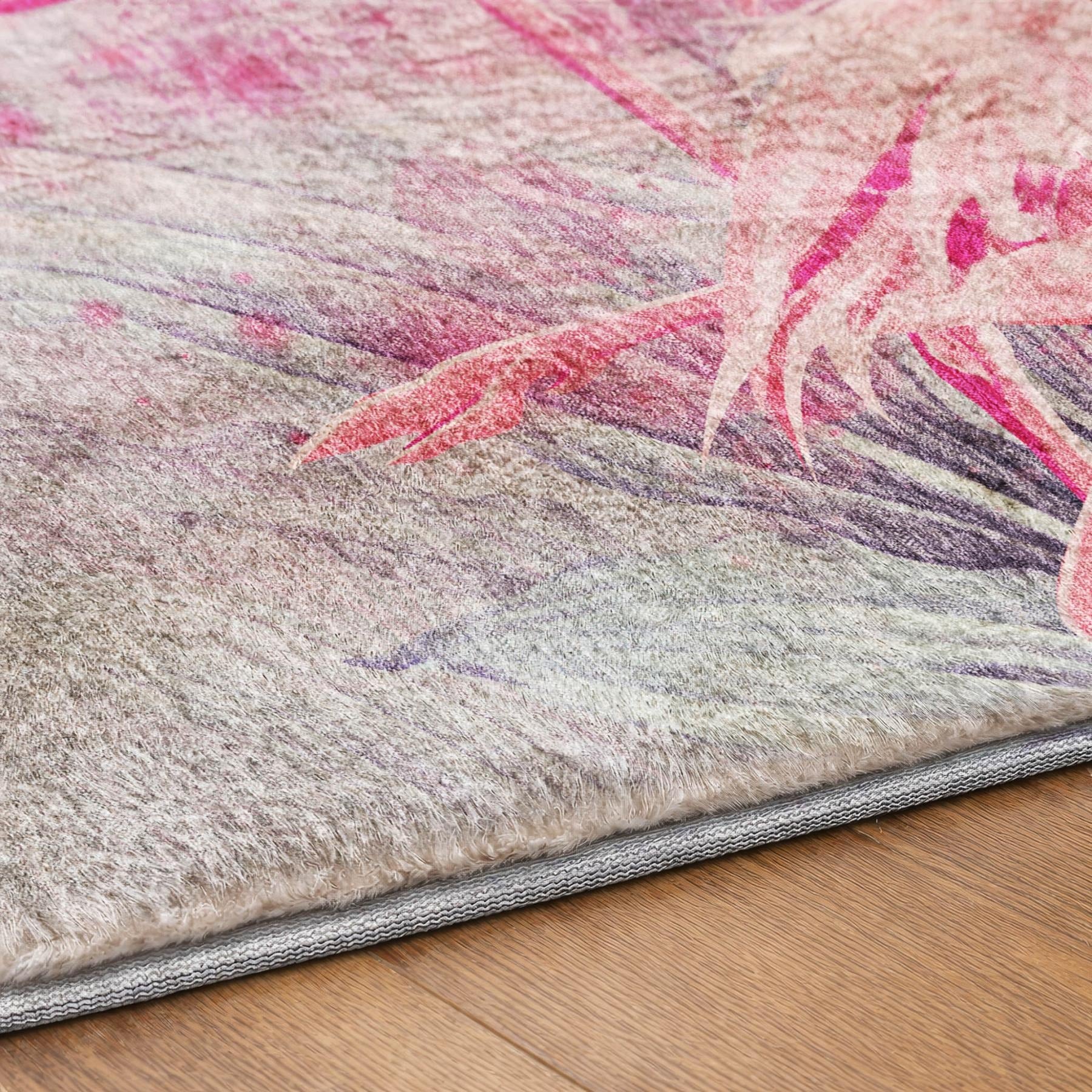 10' X 14' Pink And Charcoal Animal Print Shag Washable Area Rug With UV Protection - Home & Garden