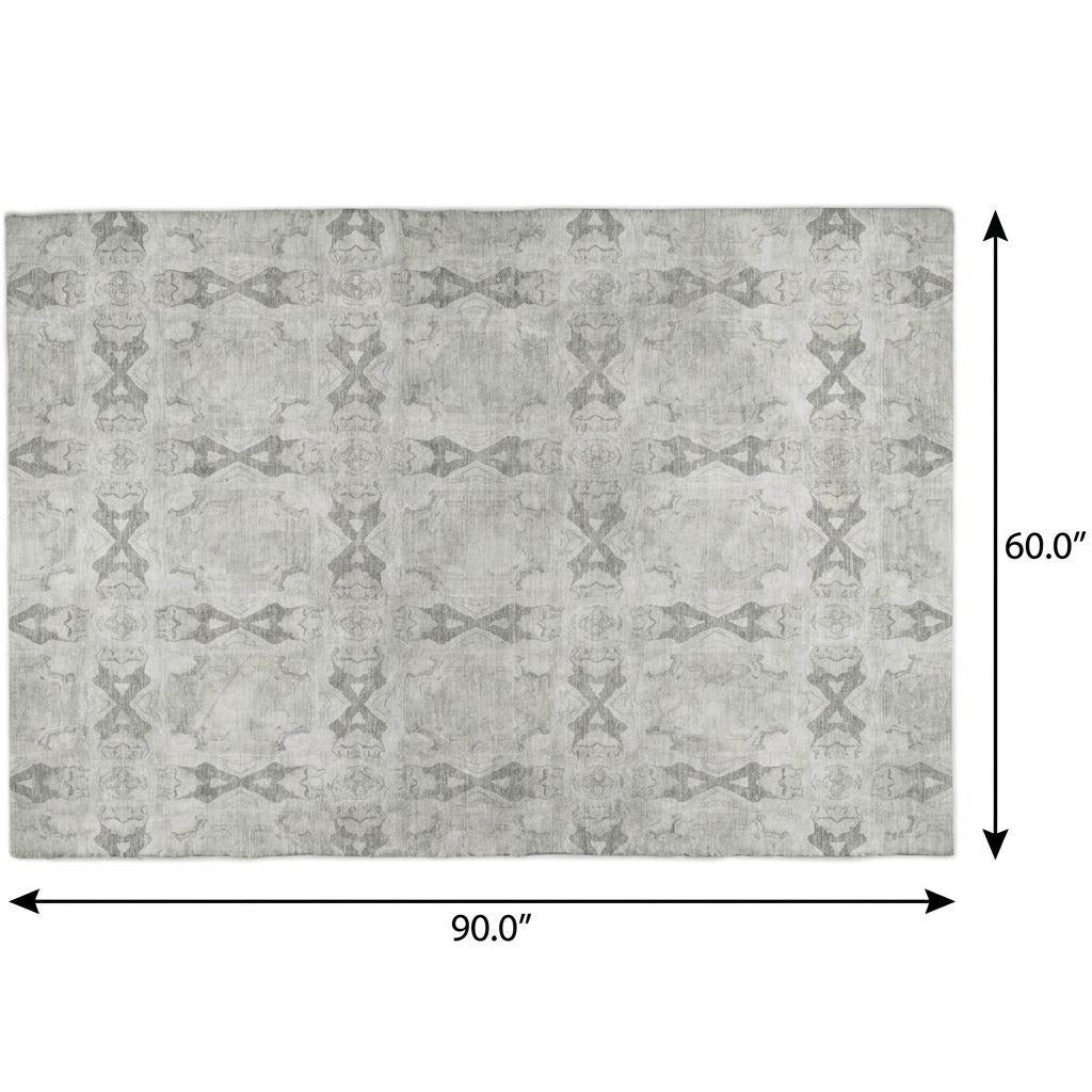 5' X 8' Ivory And Gray Geometric Shag Washable Area Rug With UV Protection - Home & Garden