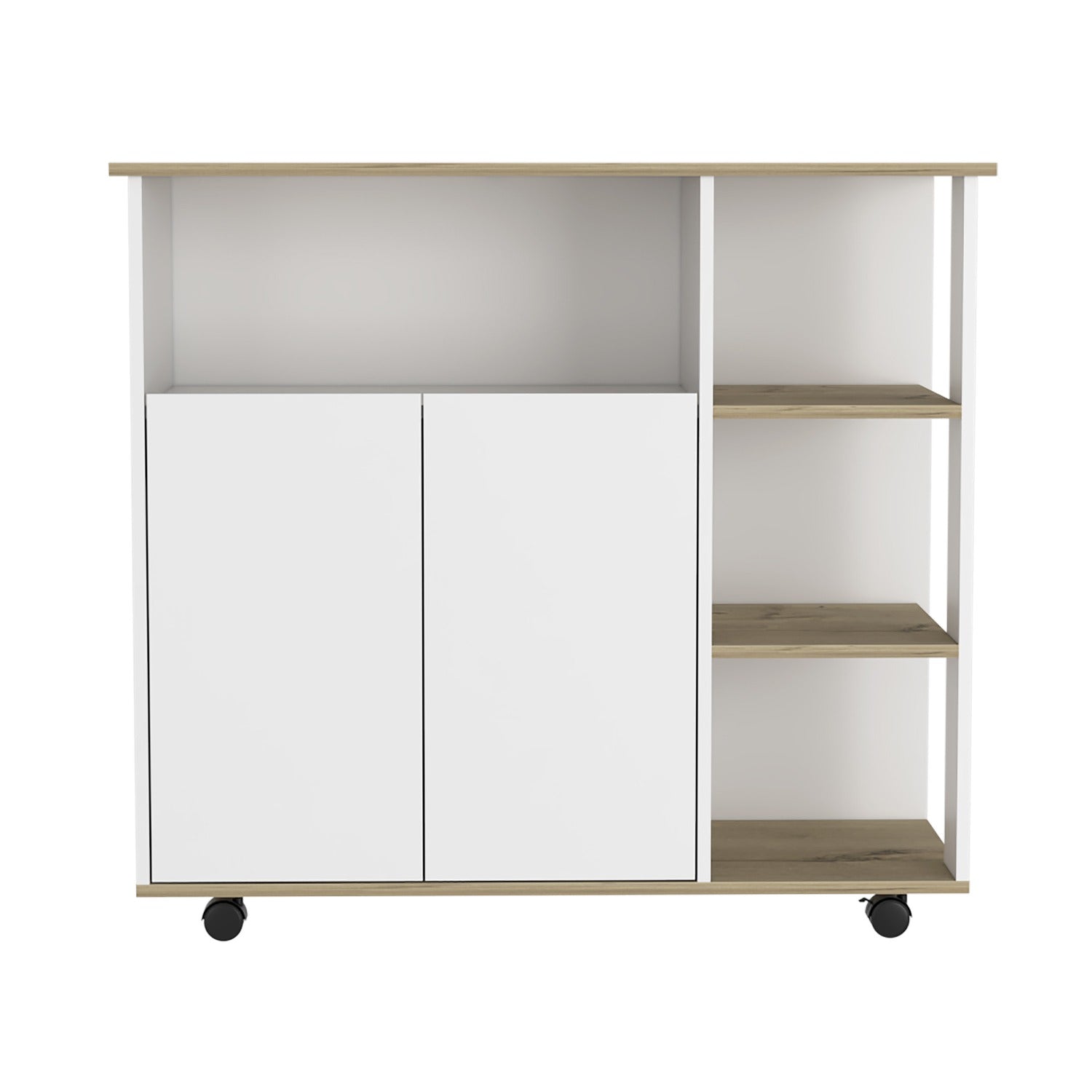39" Oak and White Wood Rolling Kitchen Island With Storage - Kitchen & Dining