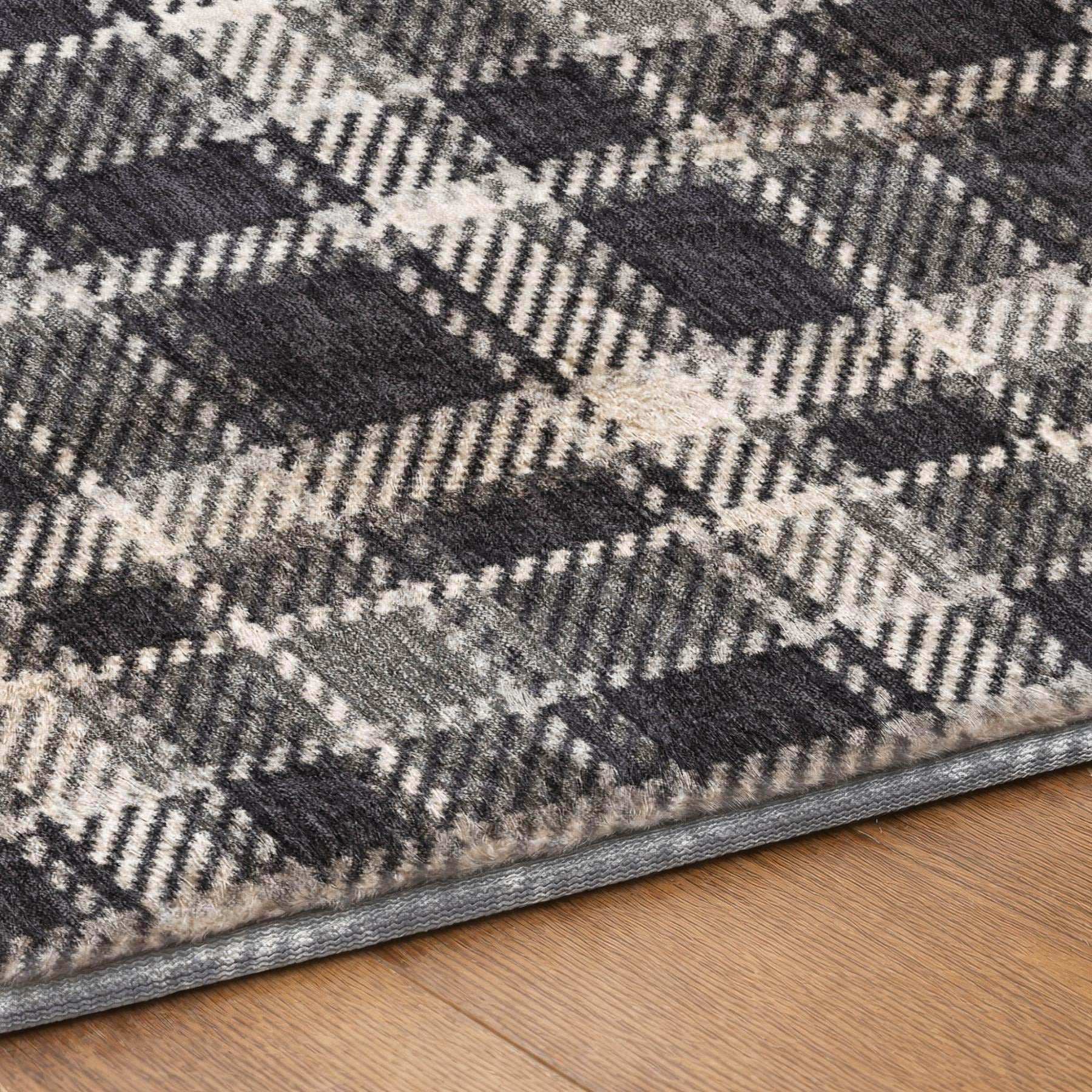 10' X 14' Black And Gray Plaid Shag Washable Area Rug With UV Protection - Home & Garden