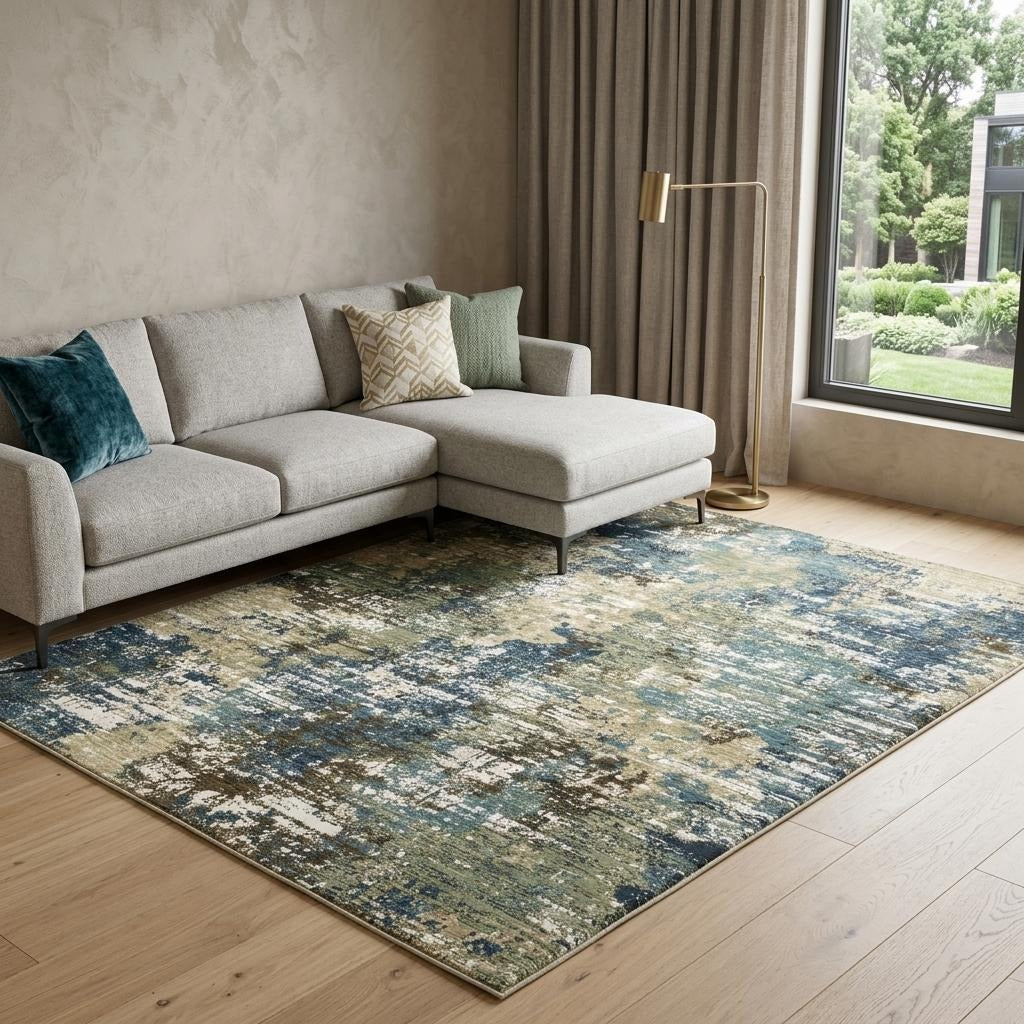 10' X 13' Blue And Green Abstract Area Rug - Home & Garden