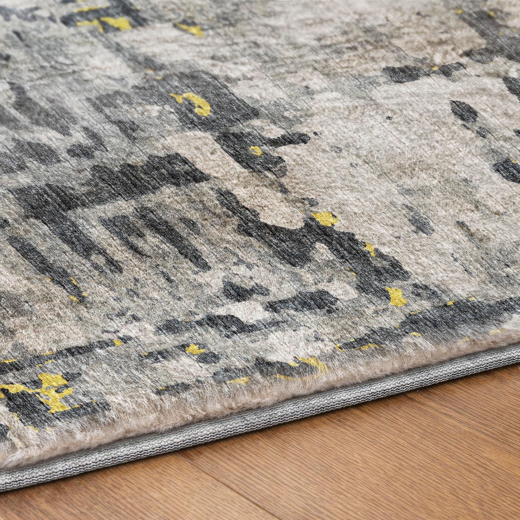 5' X 8' Gray And Charcoal Abstract Shag Washable Area Rug With UV Protection - Home & Garden