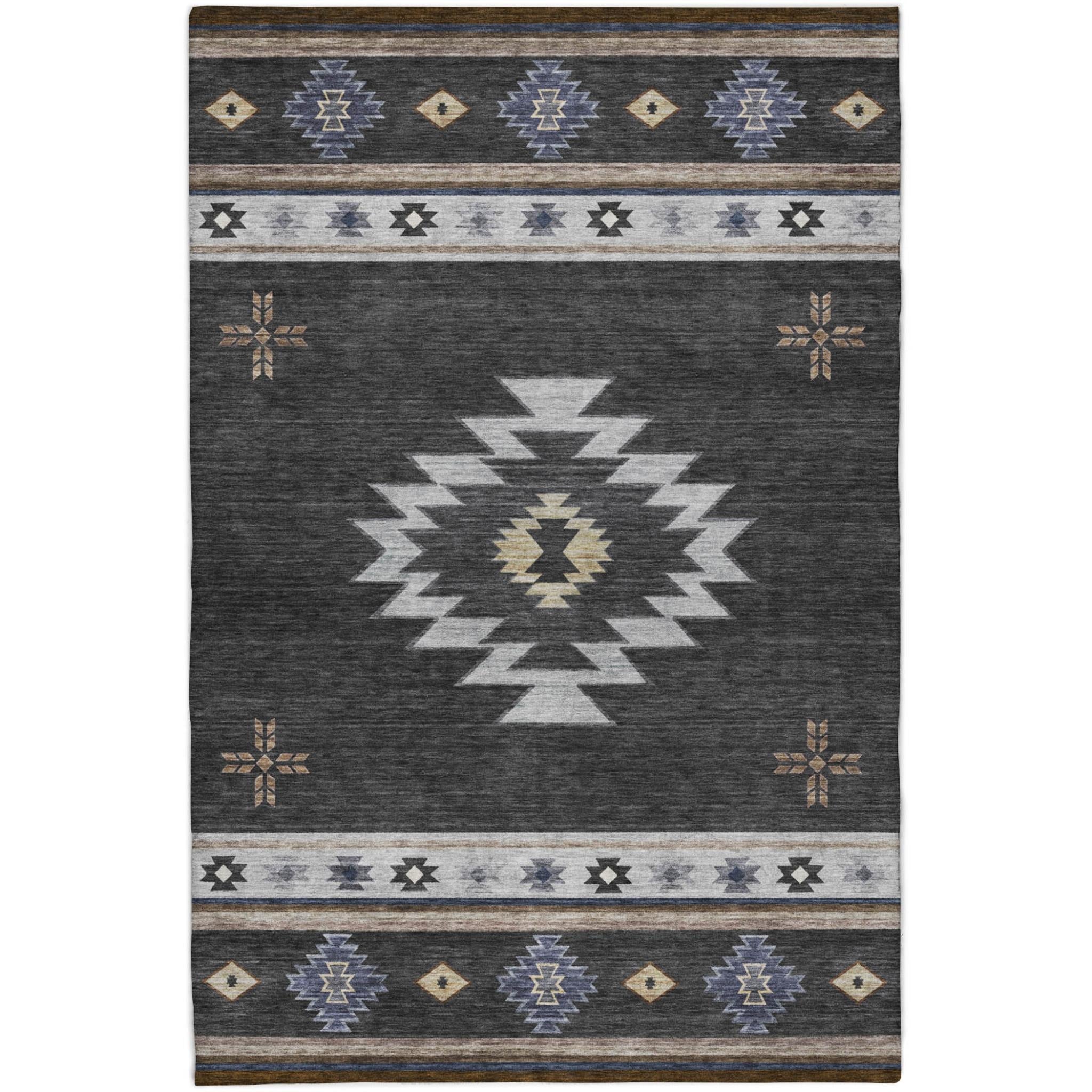 10' X 14' Midnight And Charcoal Geometric Shag Washable Area Rug With UV Protection - Home & Garden