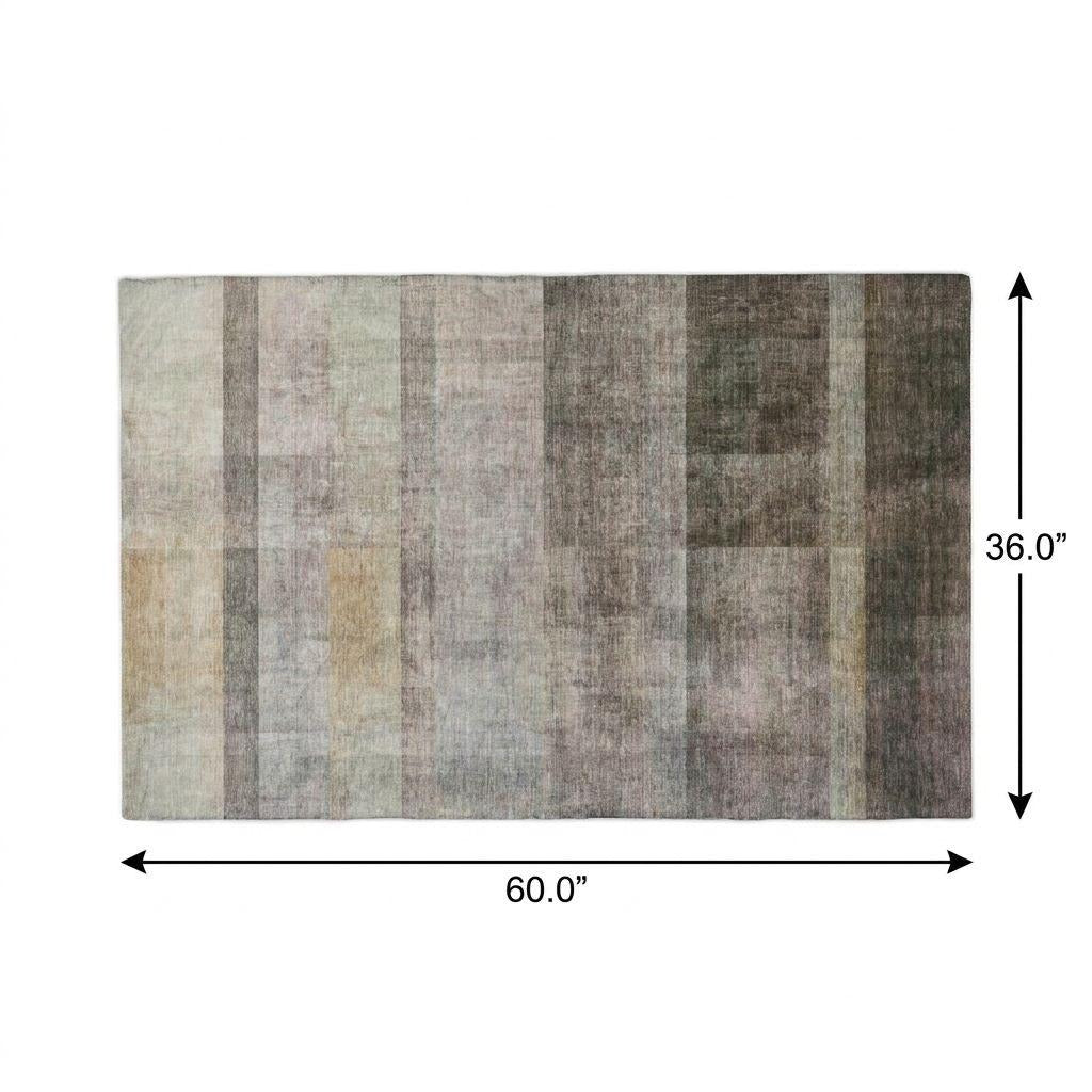 3' X 5' Brown And Gray Geometric Shag Washable Area Rug With UV Protection - Home & Garden