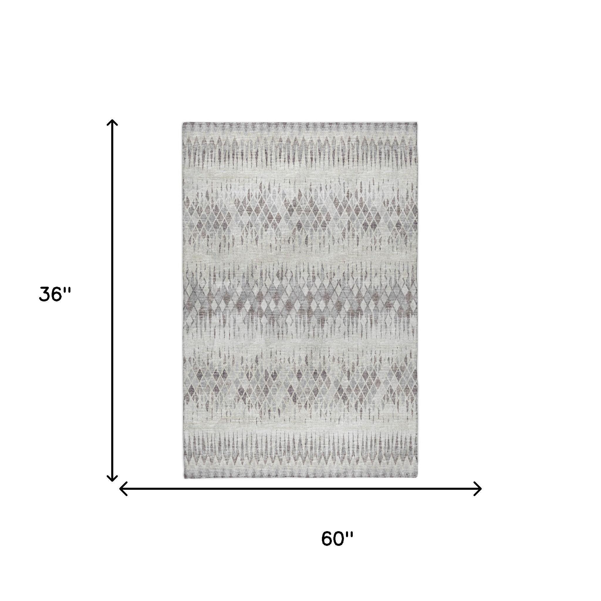 3' X 5' Beige And Gray Chevron Shag Washable Area Rug With UV Protection - Home & Garden