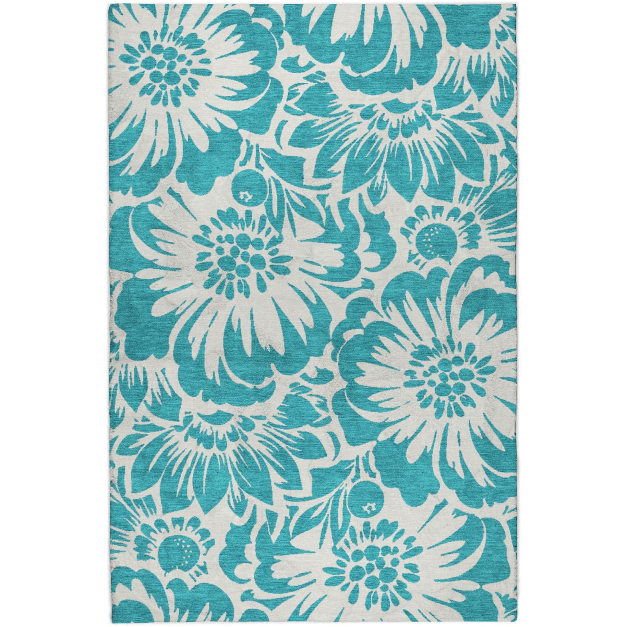 10' X 14' Teal And Ivory Floral Shag Washable Area Rug With UV Protection - Home & Garden