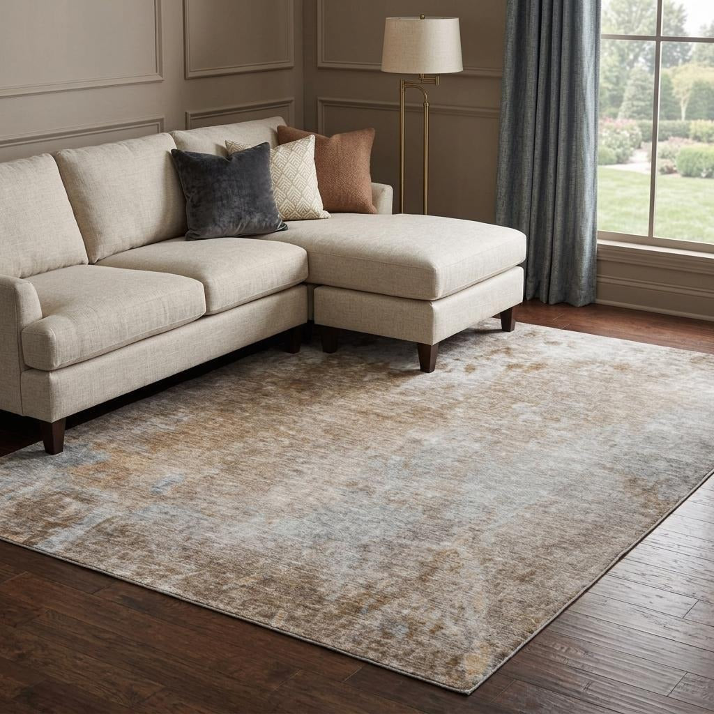 10' X 14' Brown And Beige Abstract Shag Washable Area Rug With UV Protection - Home & Garden