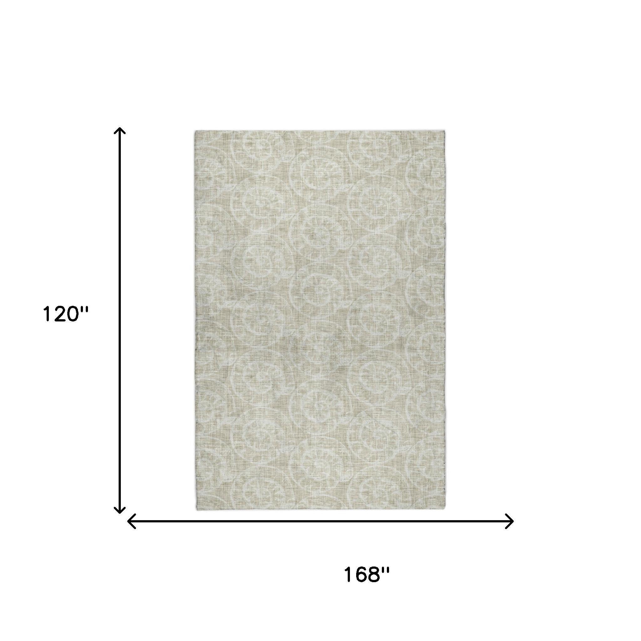 10' X 14' Beige And Taupe Animal Print Shag Washable Area Rug With UV Protection - Home & Garden