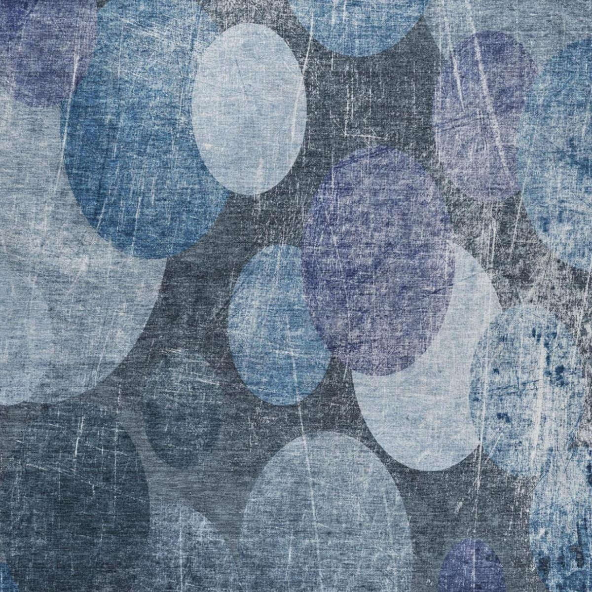 5' X 8' Blue And Denim Blue Geometric Shag Washable Area Rug With UV Protection - Home & Garden