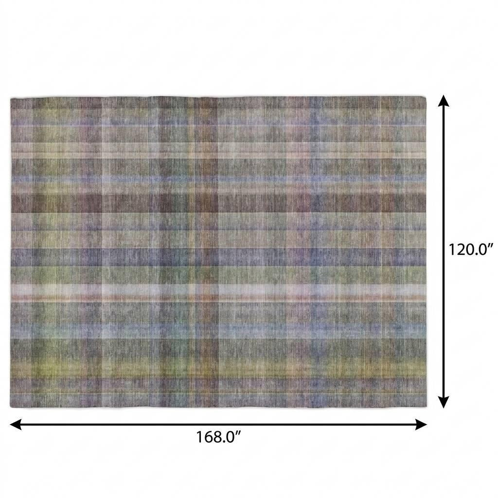 10' X 14' Pewter And Gray Plaid Shag Washable Area Rug With UV Protection - Home & Garden