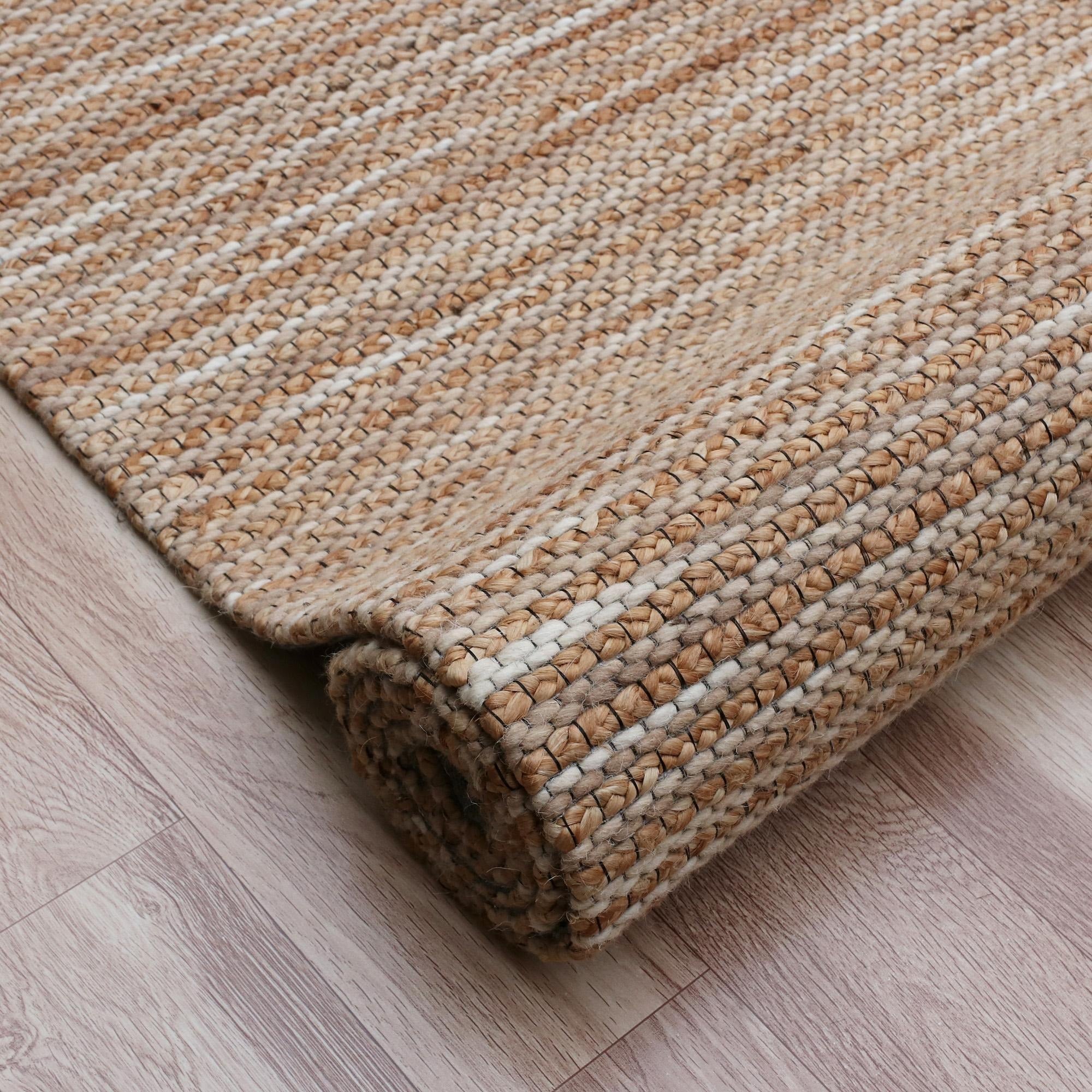 8' X 10' Beige Striped Hand Woven Area Rug - Home Decor