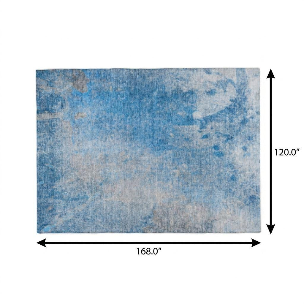 10' X 14' Blue And Denim Blue Abstract Shag Washable Area Rug With UV Protection - Home & Garden
