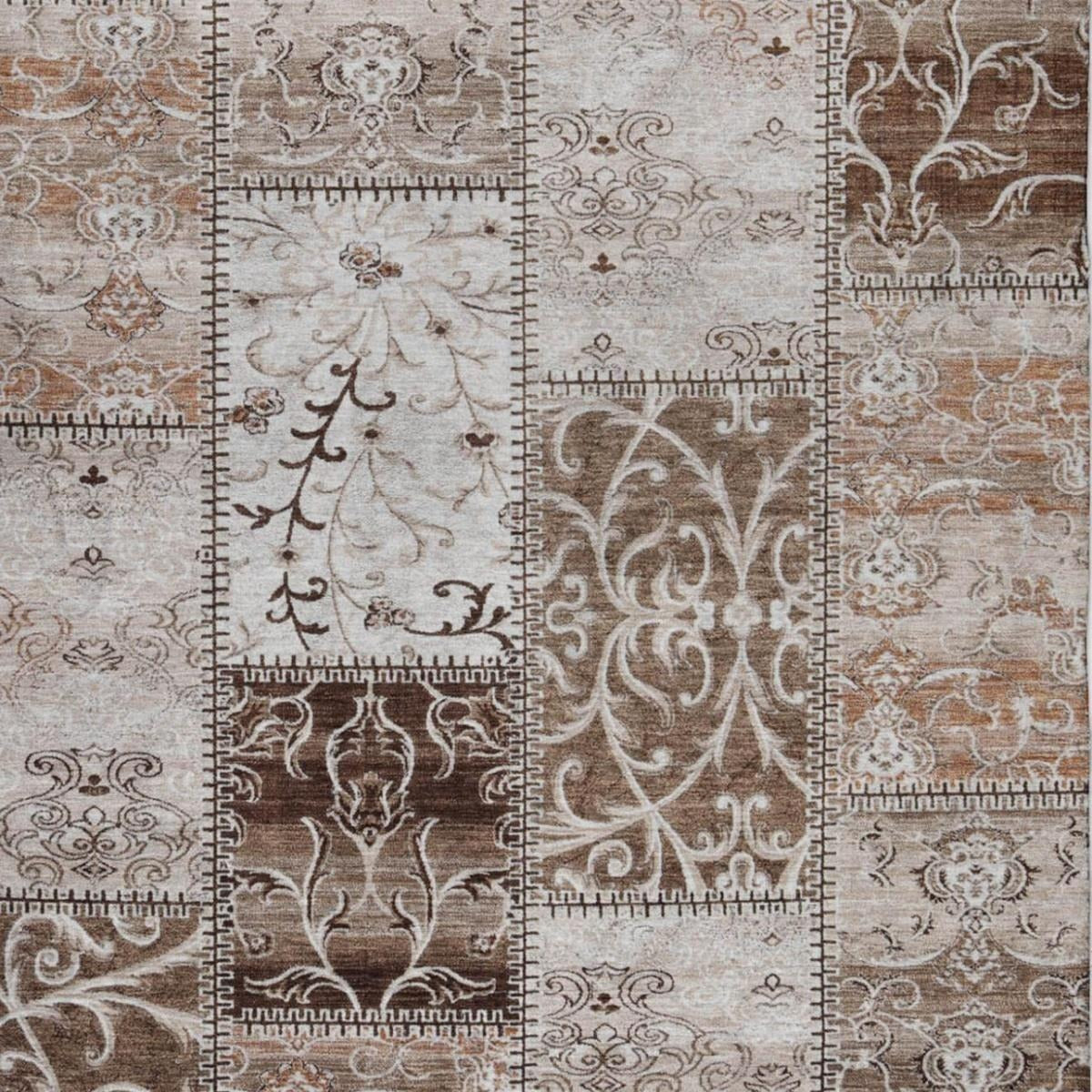 5' X 8' Beige And Brown Floral Shag Washable Area Rug With UV Protection - Home & Garden